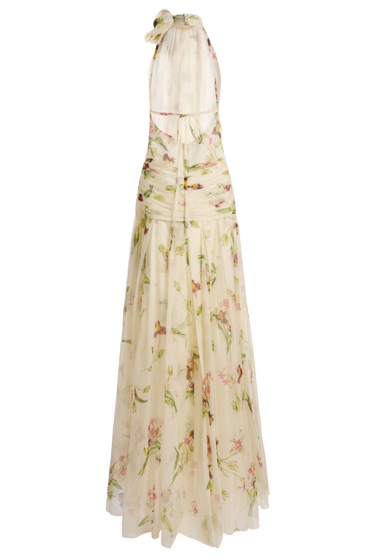 Floral Gathering Lace-Up Maxi Dress
