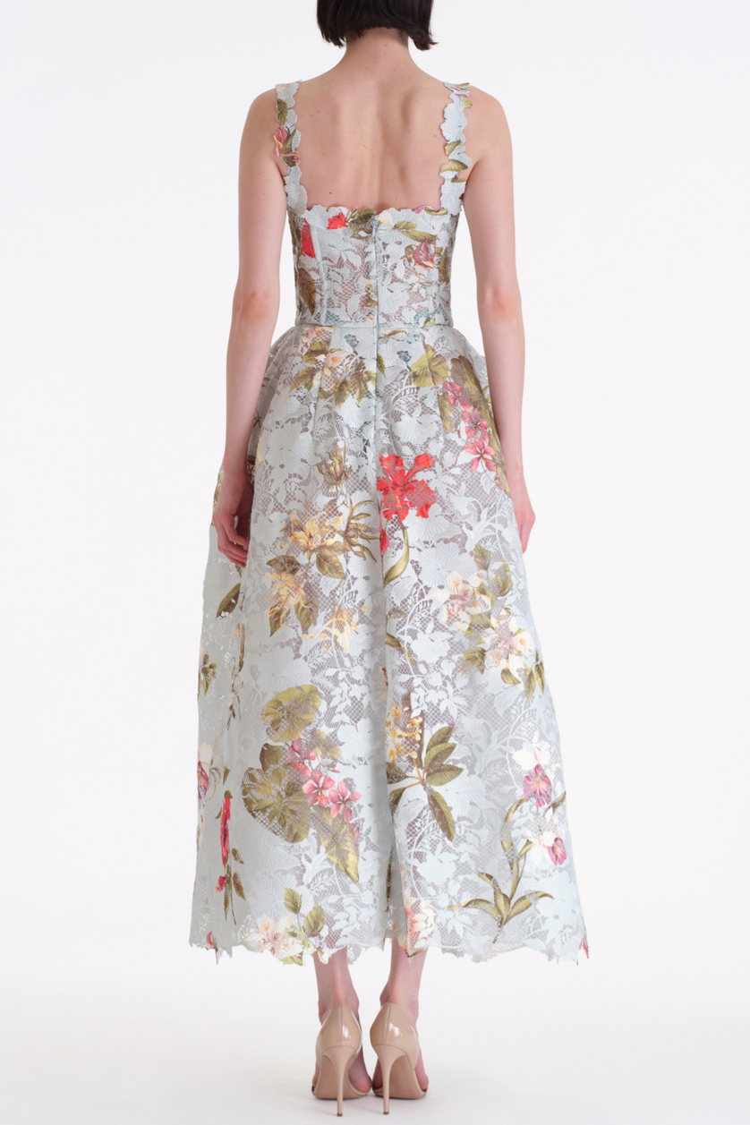 Lace Floral Sweetheart Neck Midi Dress