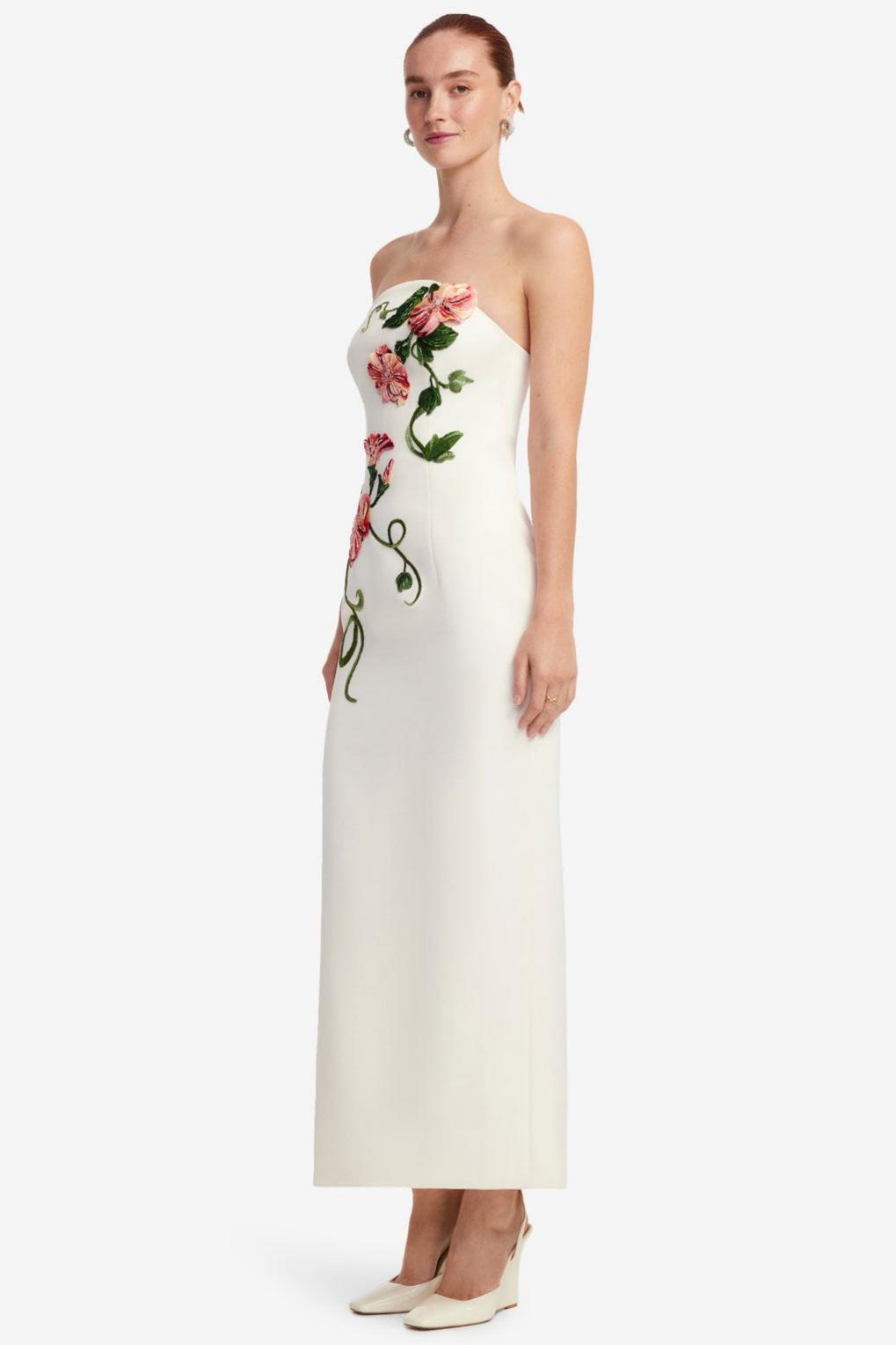 Embroidered Halter Neck Sleeveless Maxi Dress