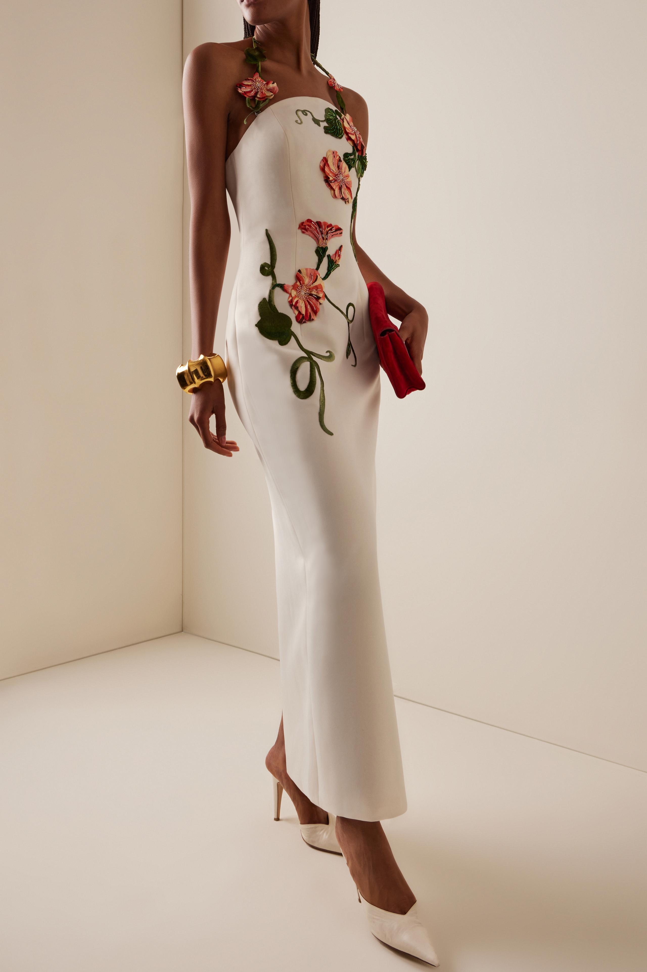 Embroidered Halter Neck Sleeveless Maxi Dress