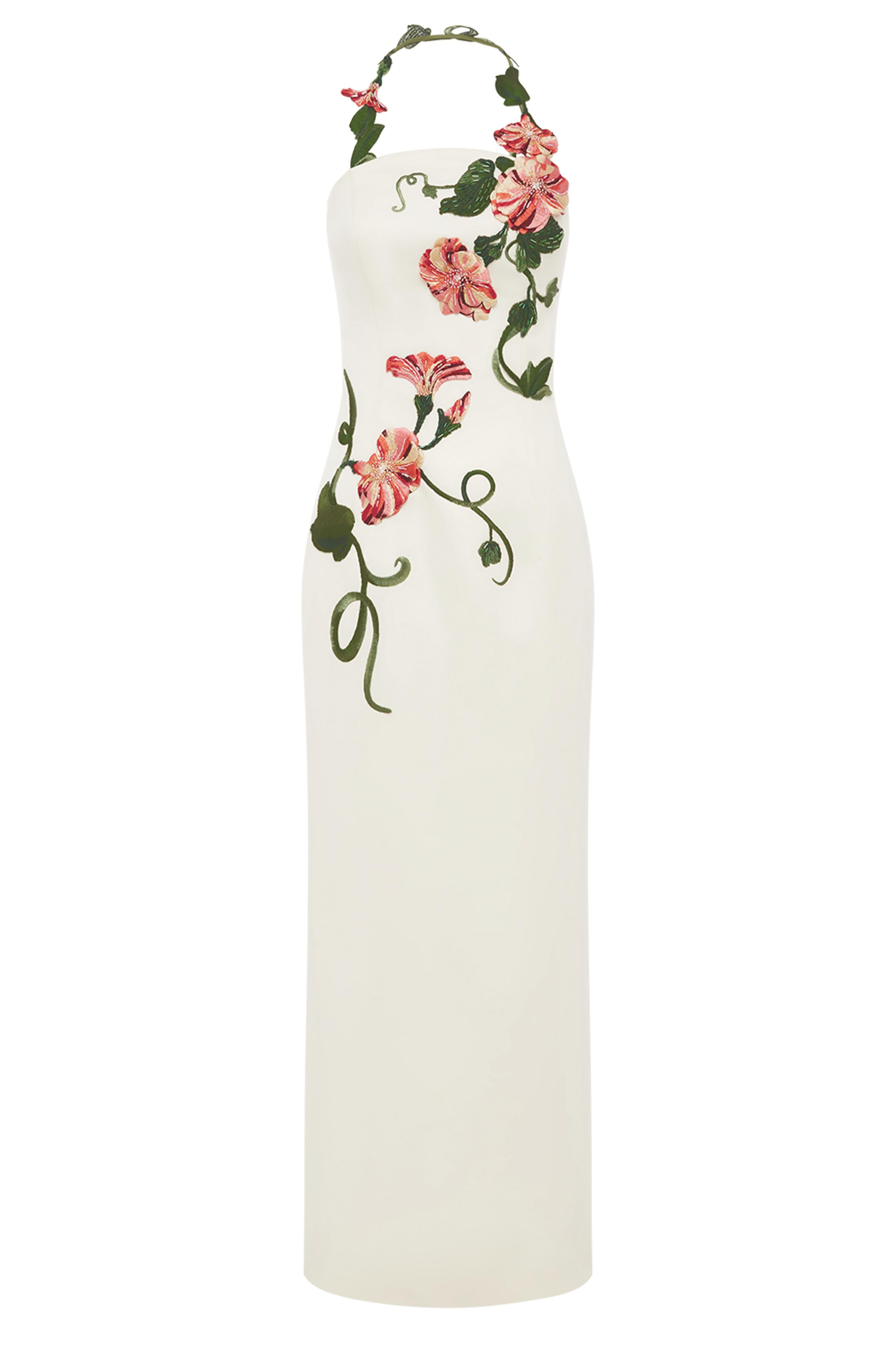 Embroidered Halter Neck Sleeveless Maxi Dress