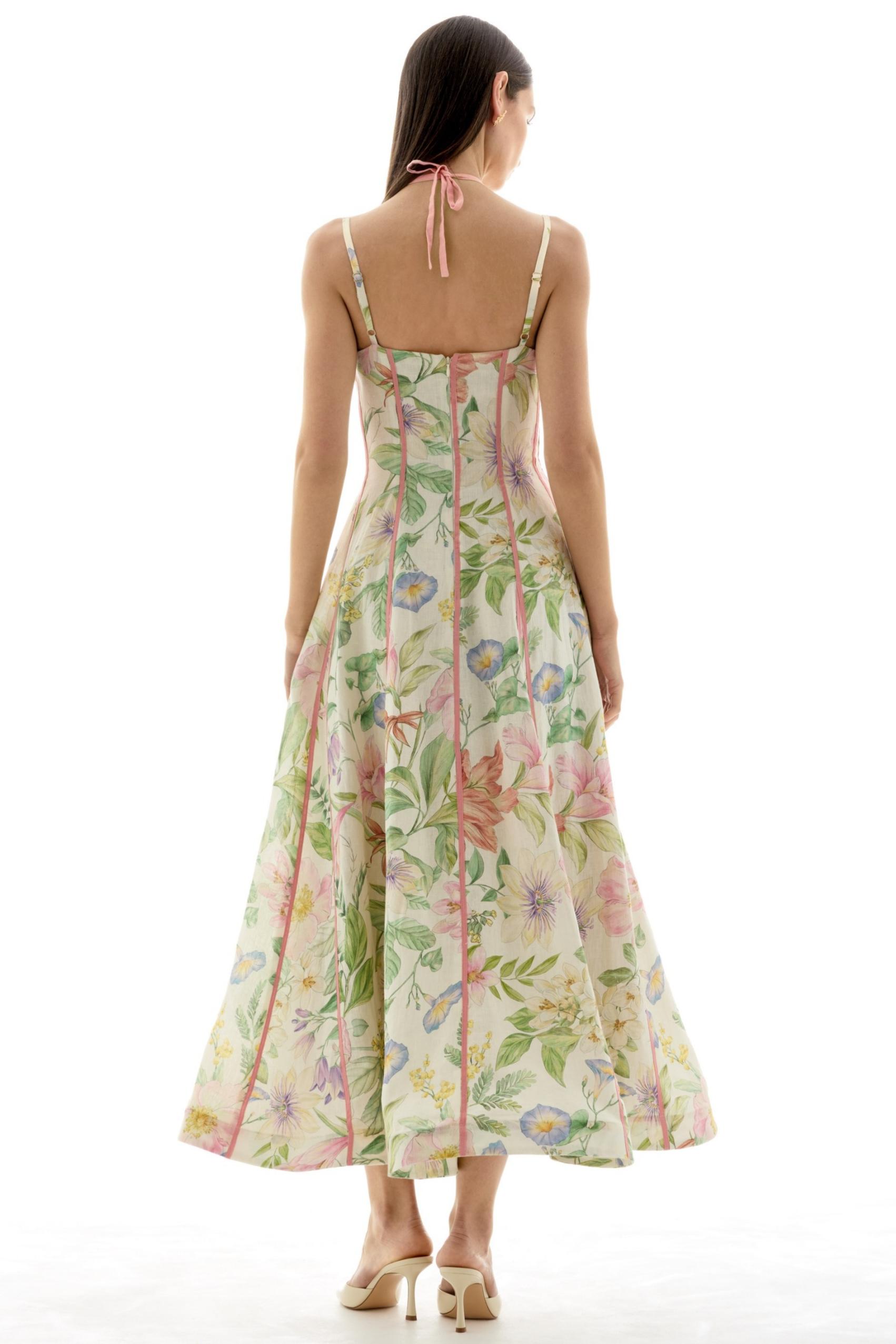 Floral Lace-Up Sweetheart Neck Midi Dress