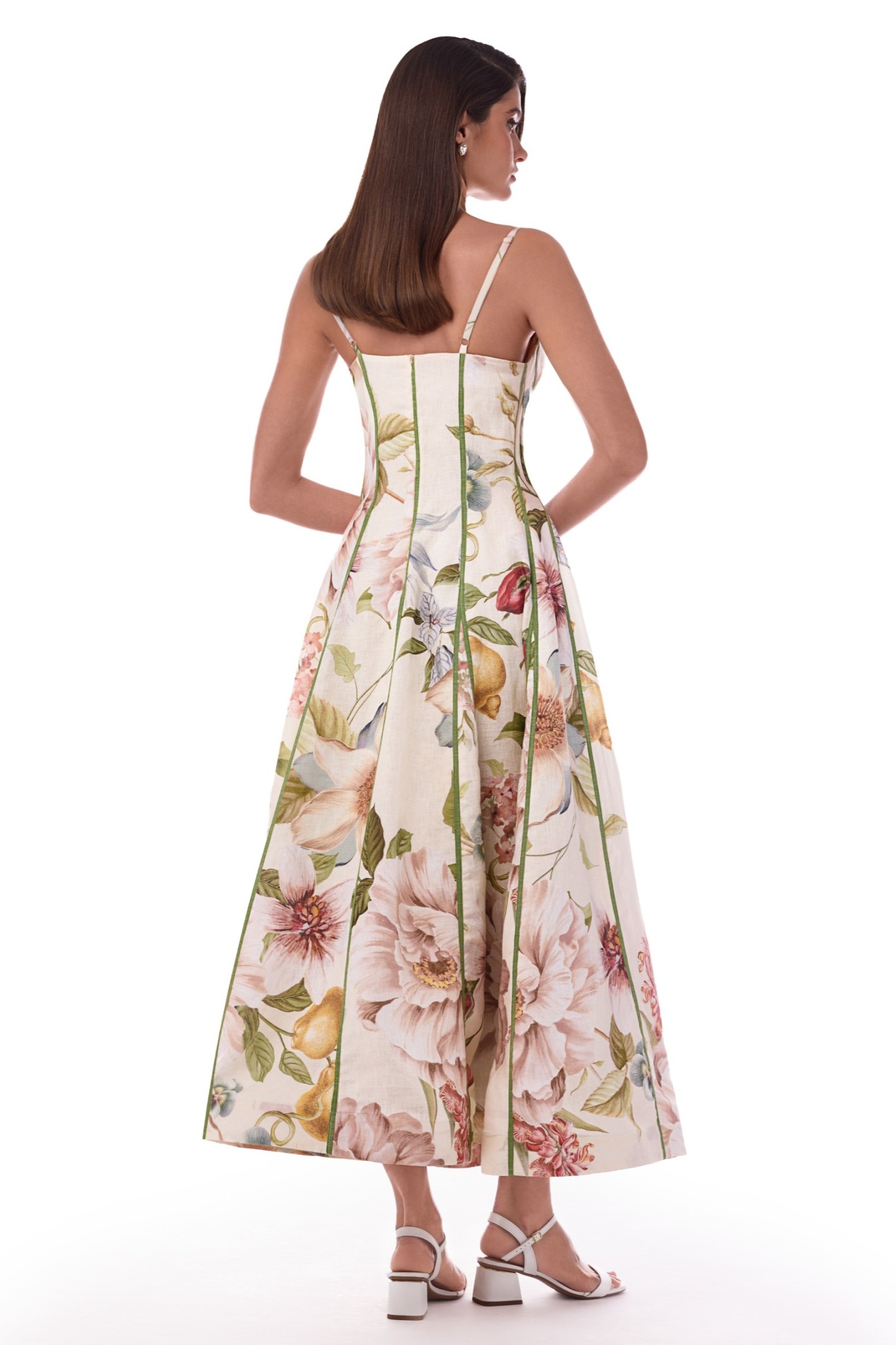 Floral Lace-Up Sweetheart Neck Midi Dress