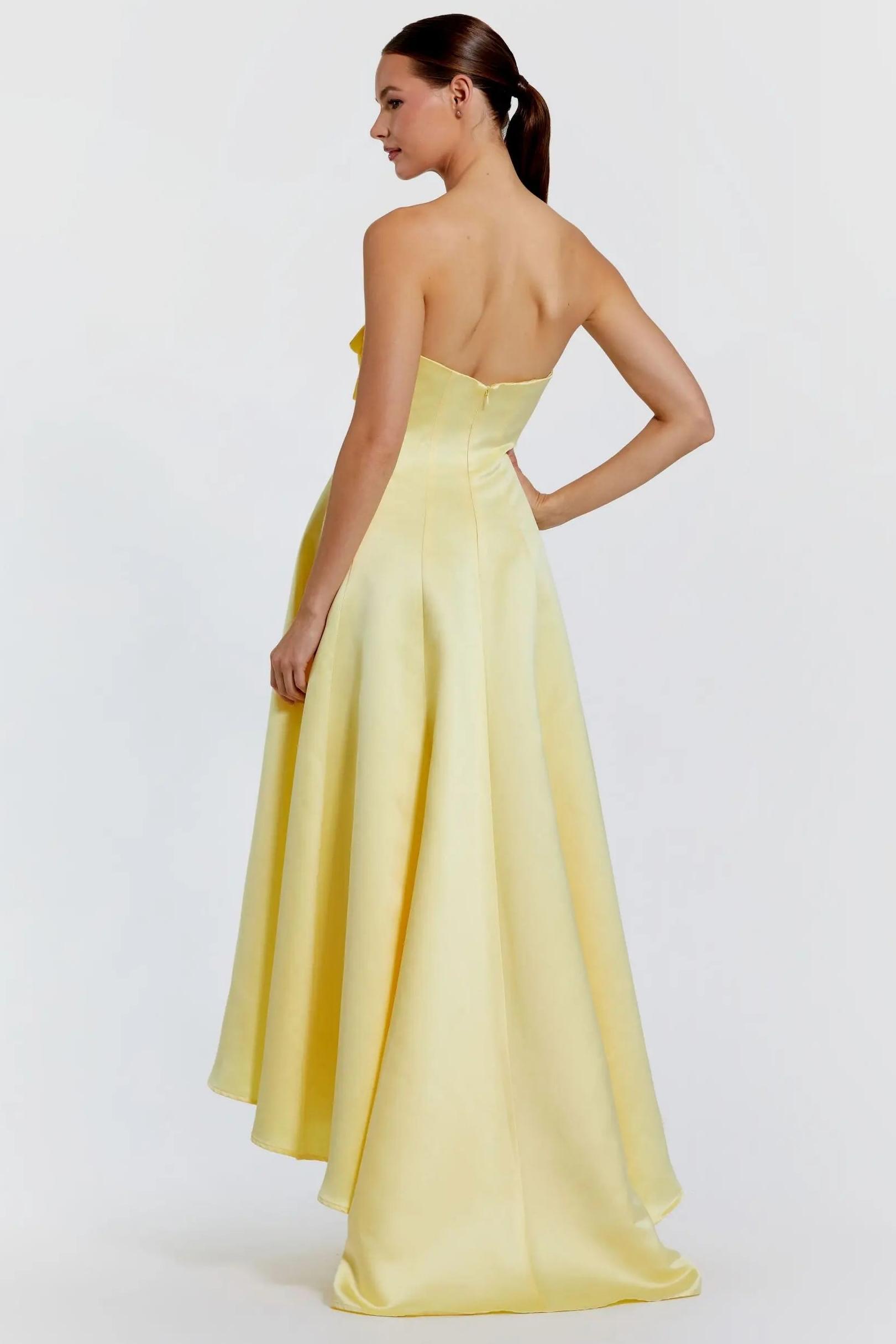 Satin 3D Flower Strapless Midi Dress