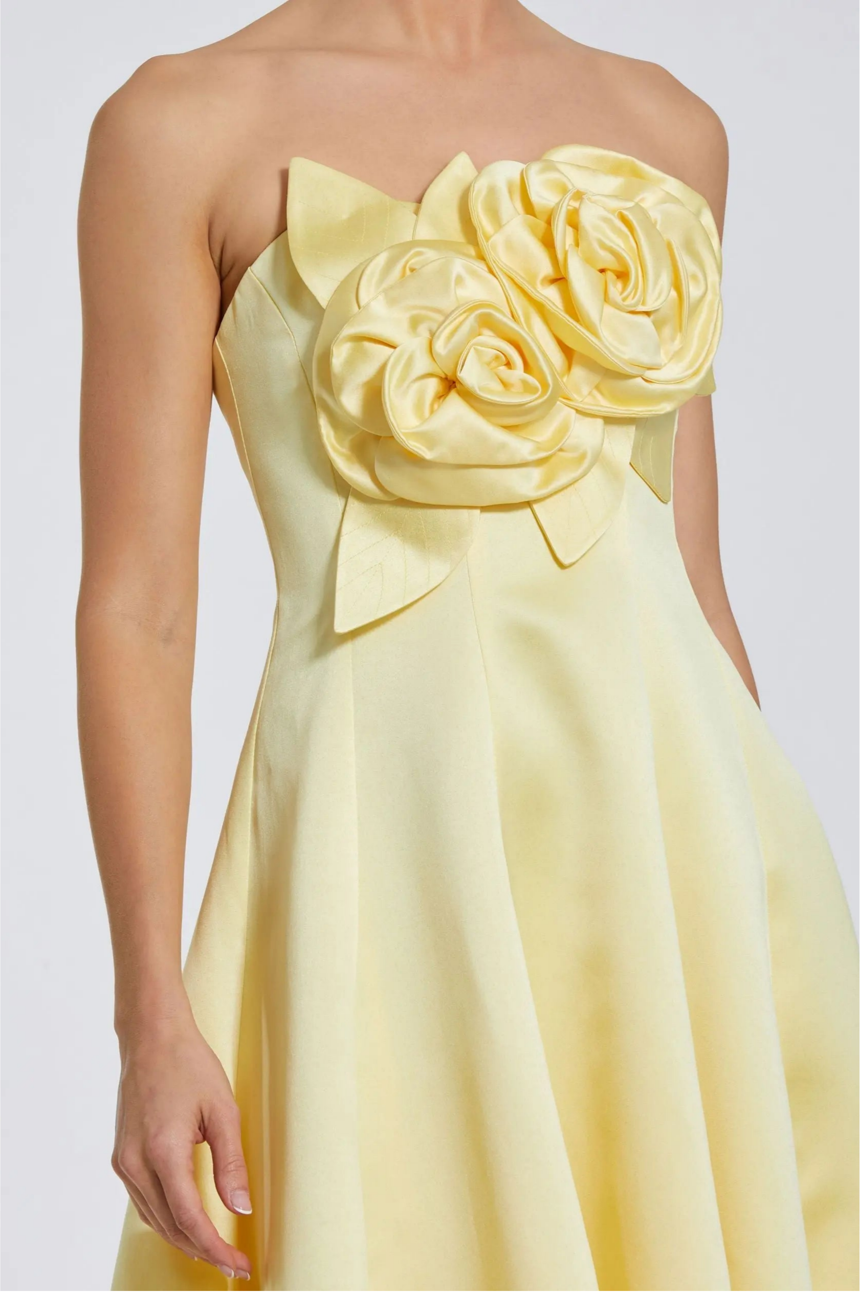 Satin 3D Flower Strapless Midi Dress