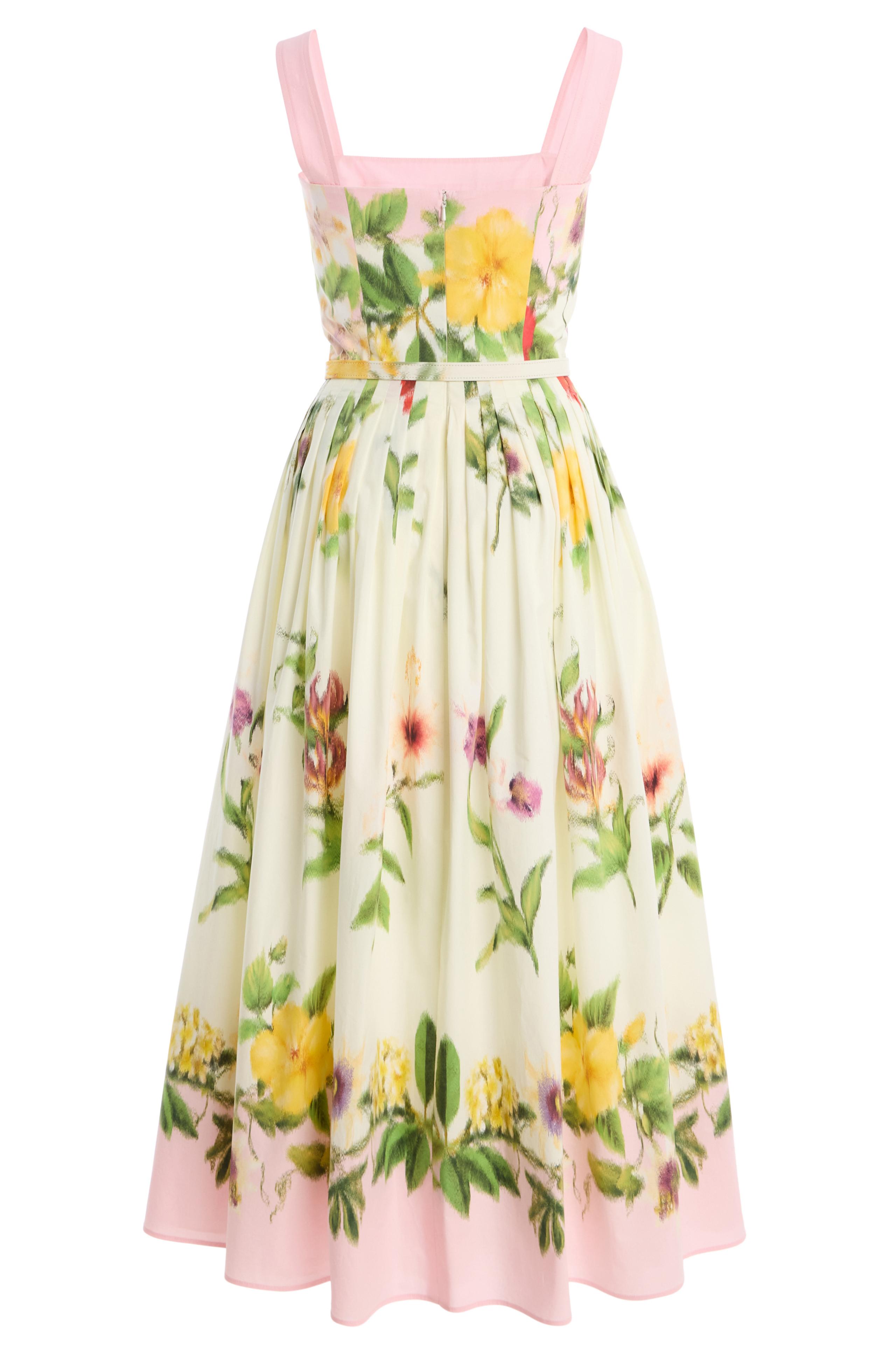 Floral Pleated Midi Dress With Belt