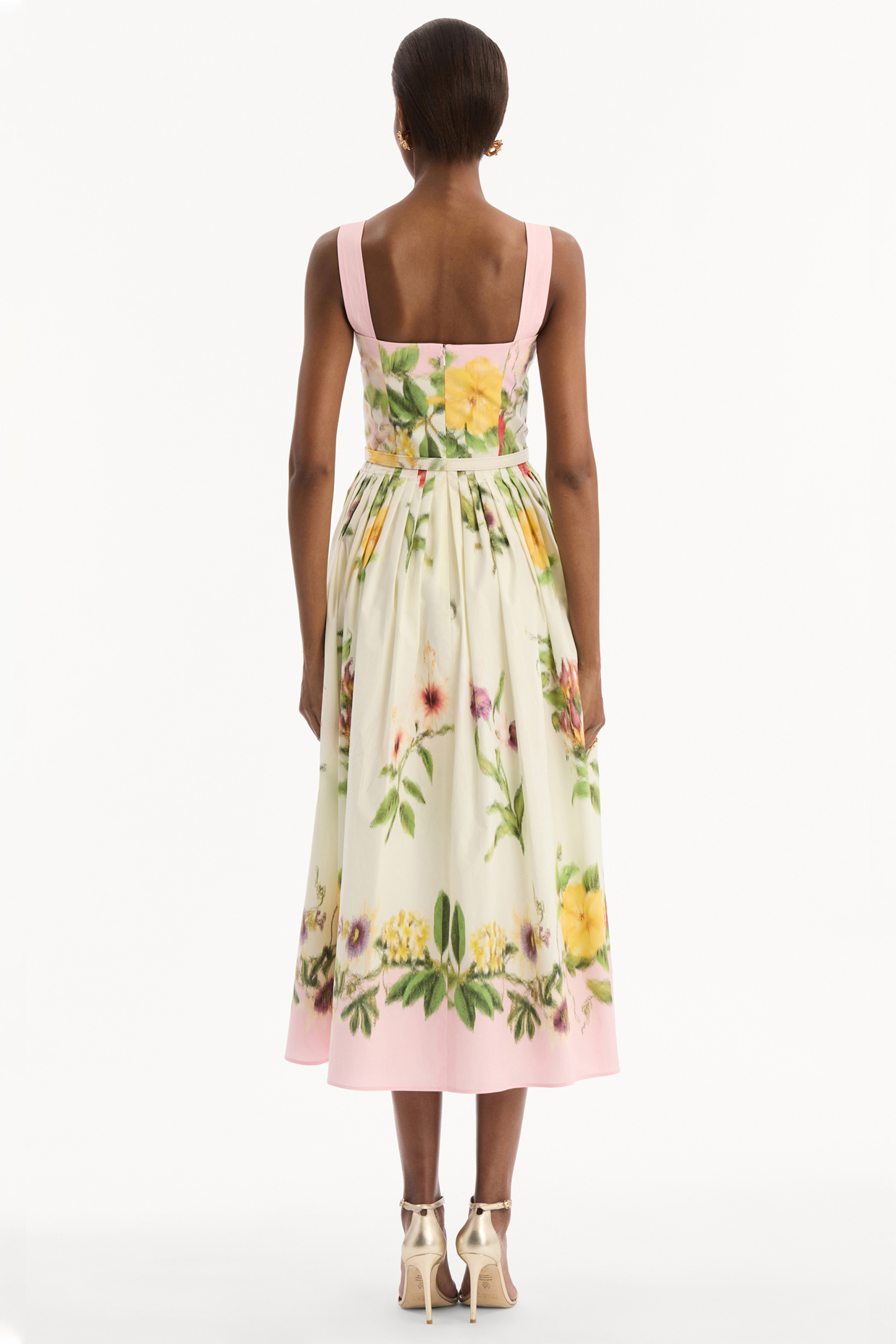 Floral Pleated Midi Dress With Belt