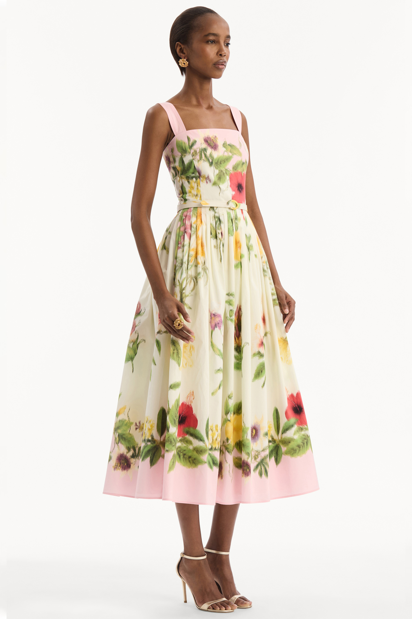 Floral Pleated Midi Dress With Belt