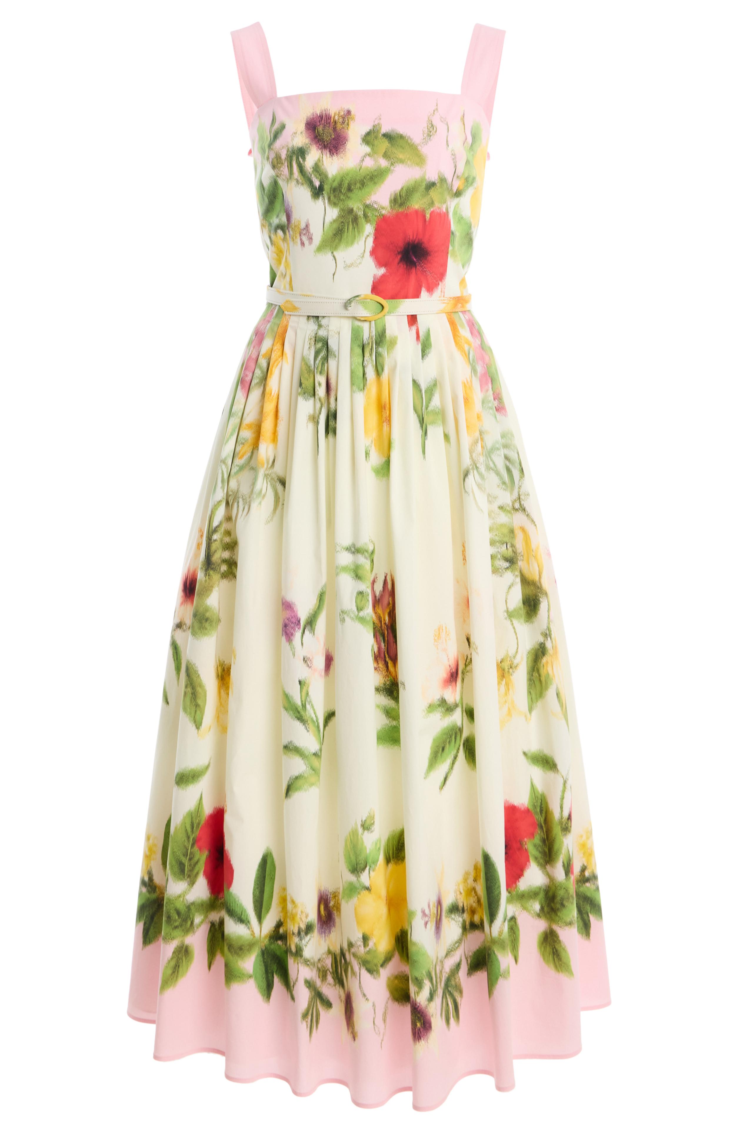 Floral Pleated Midi Dress With Belt