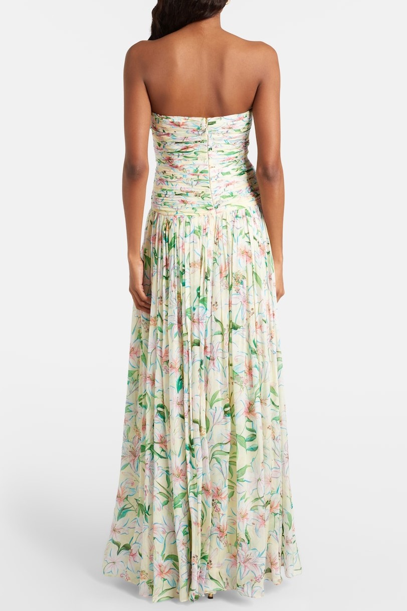 Floral Pleated Maxi Dress With Cape