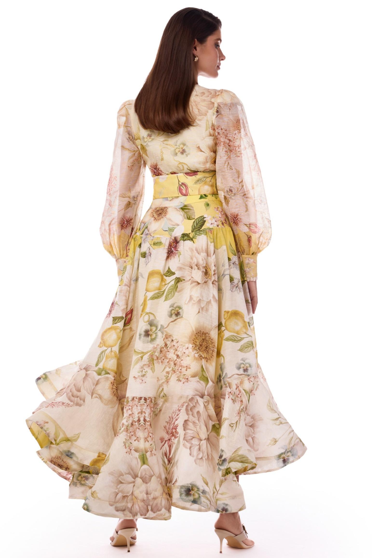 Organza Floral Top & Hight Waist Midi Skirt Set