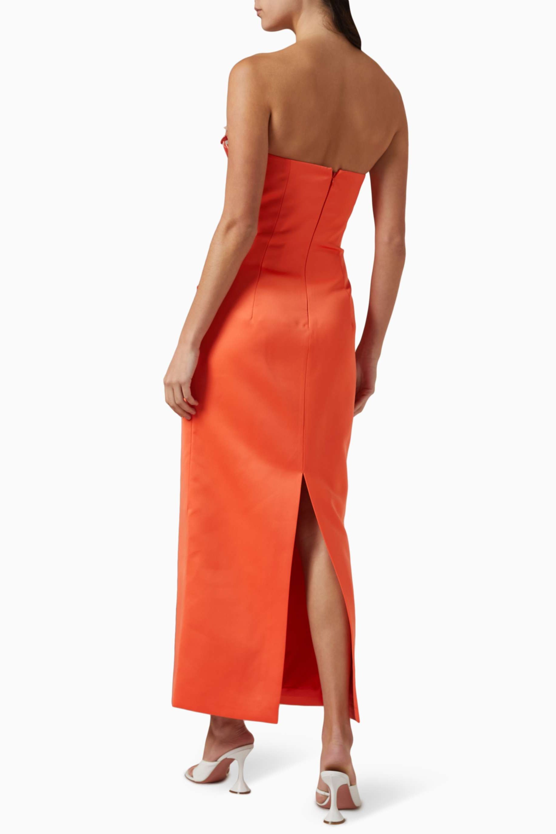 Satin Embroidered Off Shoulder Midi Dress