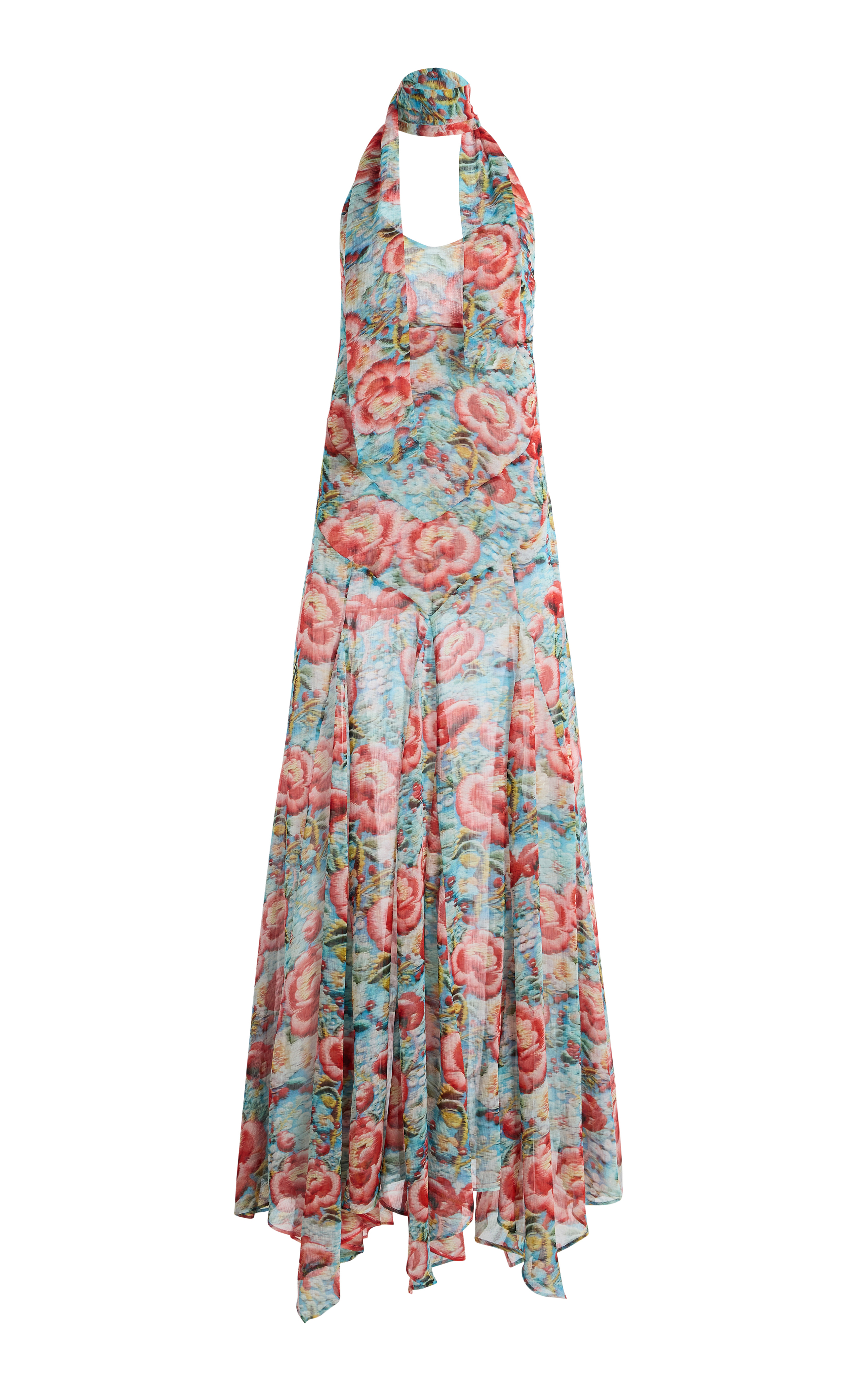 Floral Halter Neck Backless Maxi Dress