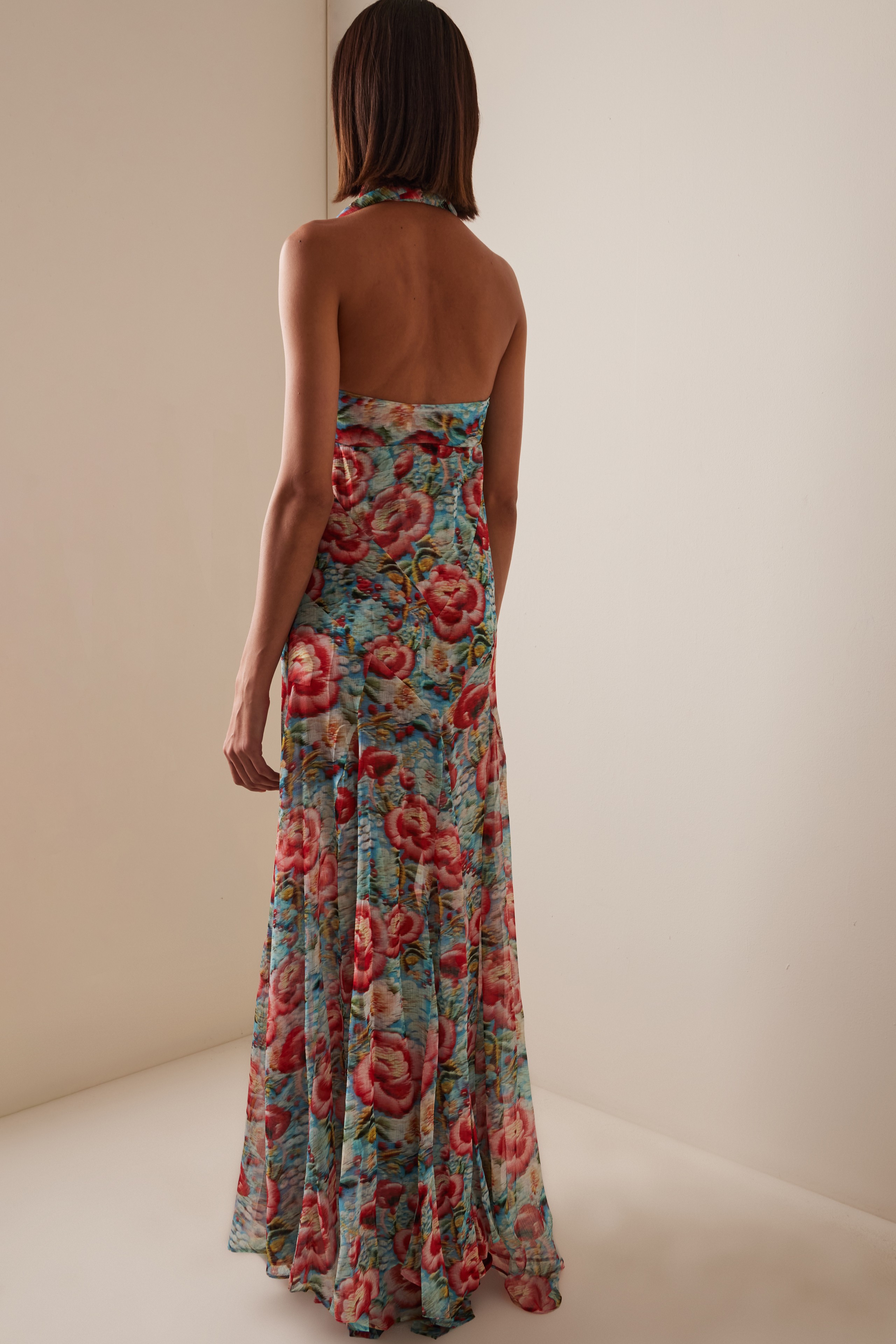 Floral Halter Neck Backless Maxi Dress