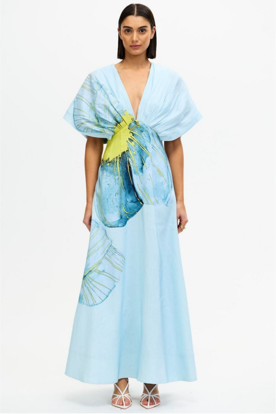 Floral  Pleated V-Neck Maxi Dress