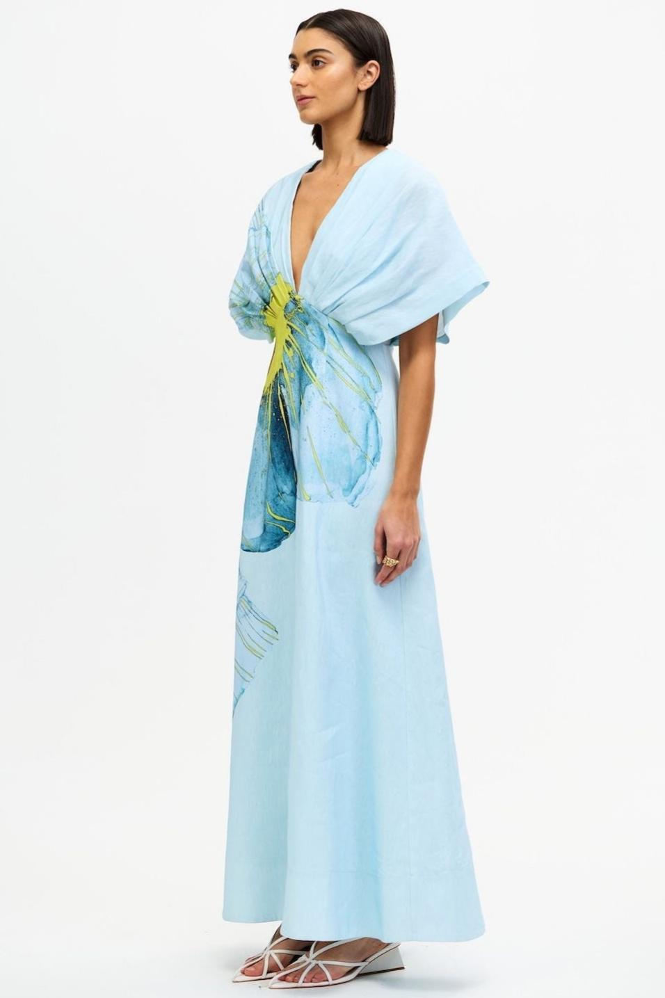 Floral  Pleated V-Neck Maxi Dress