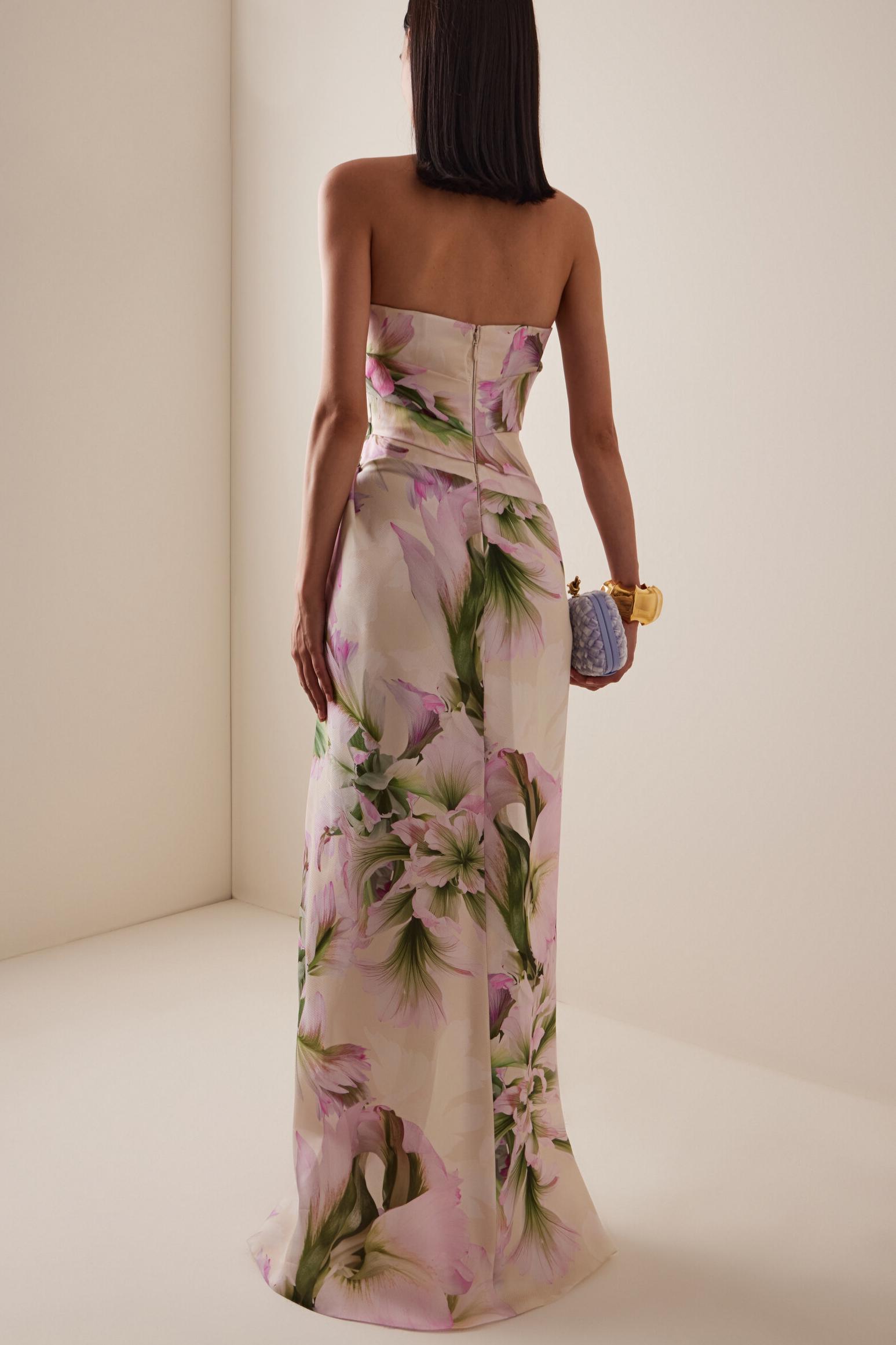 Floral Ruched Off-Shoulder Maxi Dress