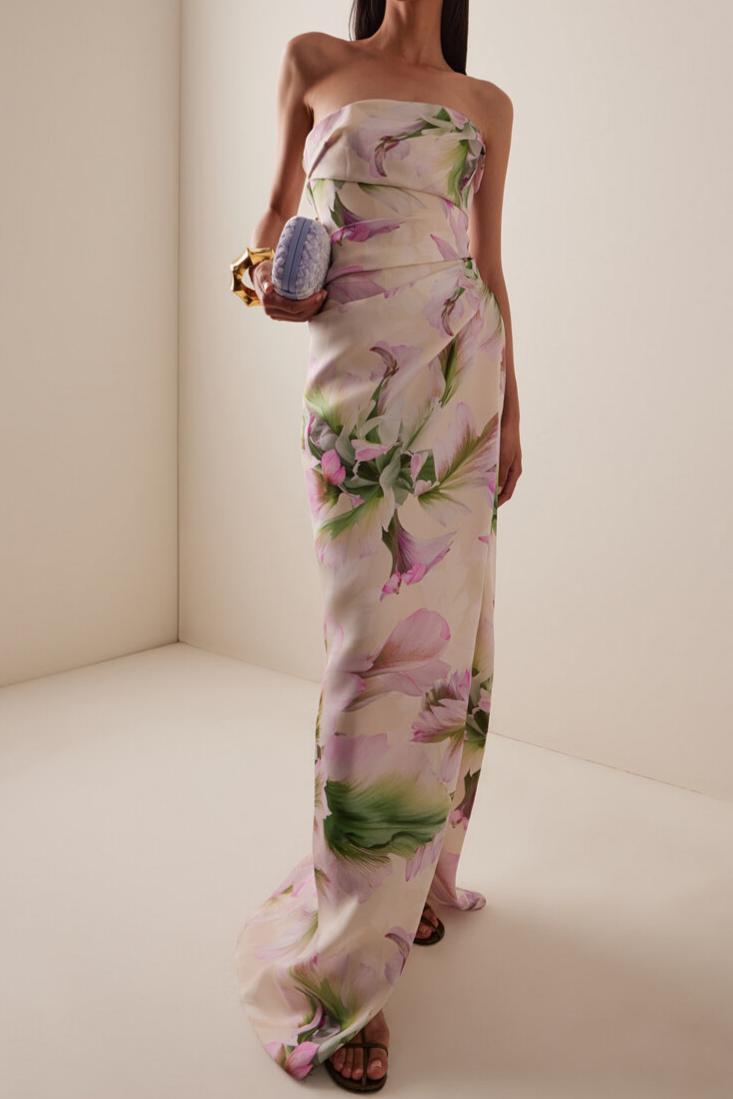 Floral Ruched Off-Shoulder Maxi Dress