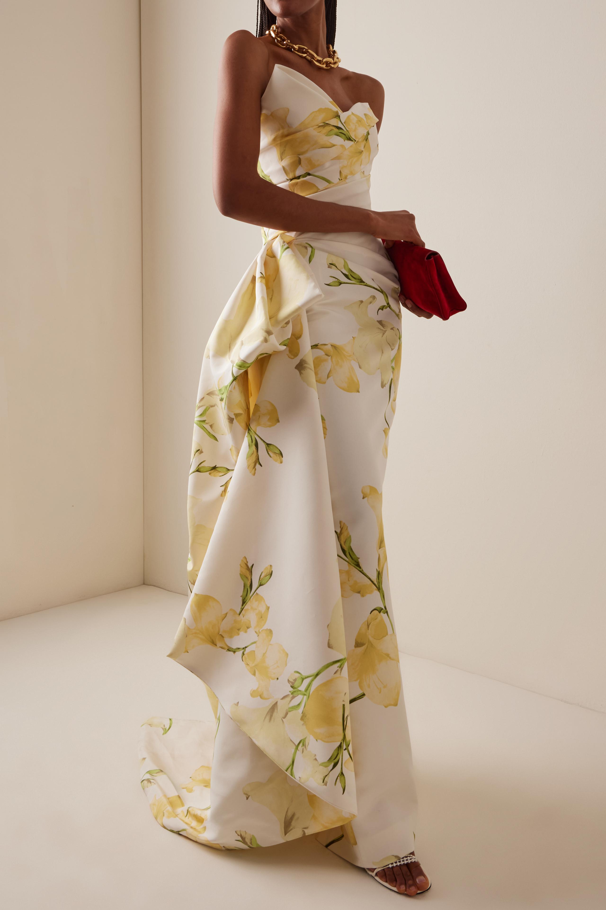 Floral Pleated Off-Shoulder Maxi Dress