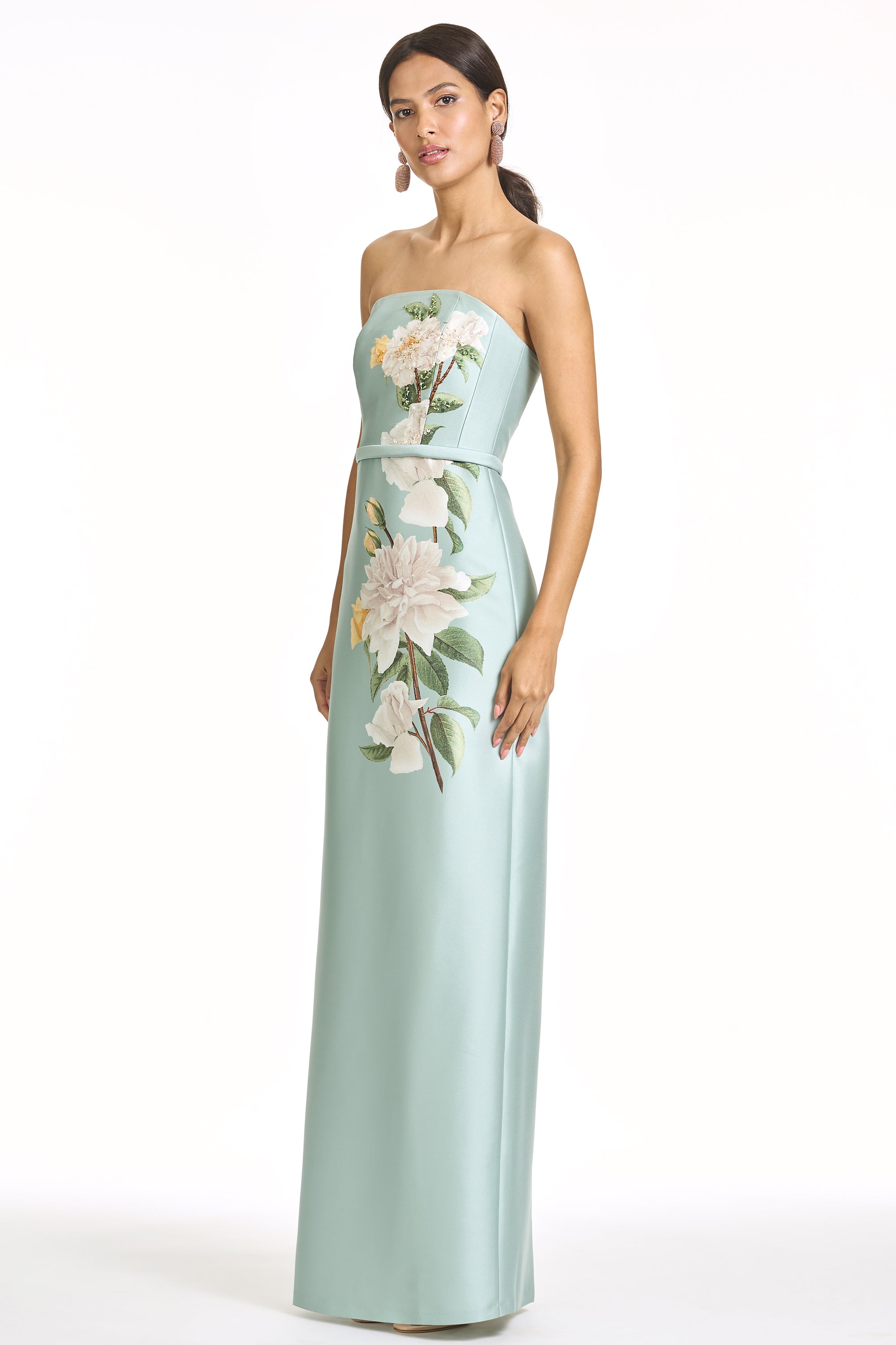Floral Satin Maxi Dress With Streamer