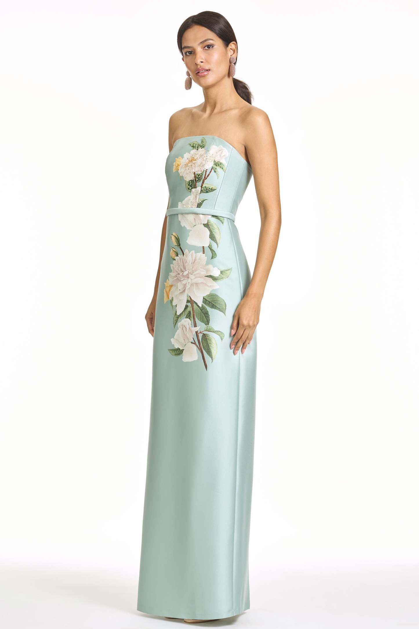 Floral Satin Maxi Dress With Streamer