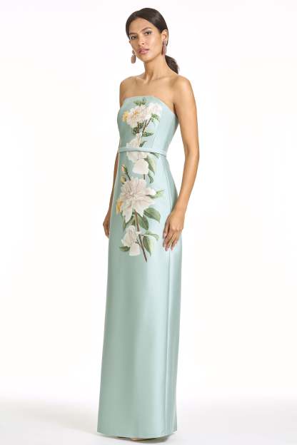Floral Satin Maxi Dress With Streamer
