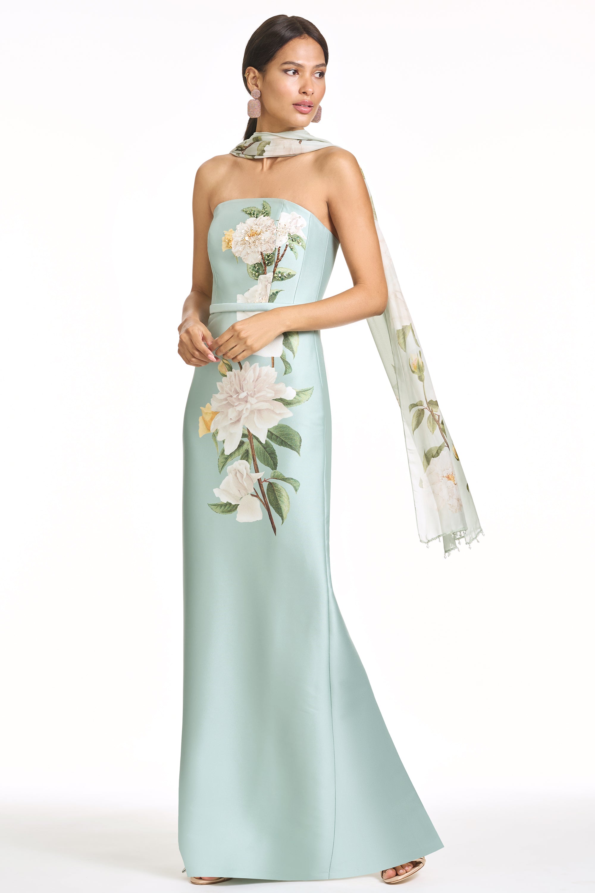 Floral Satin Maxi Dress With Streamer
