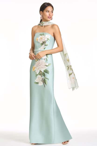 Floral Satin Maxi Dress With Streamer