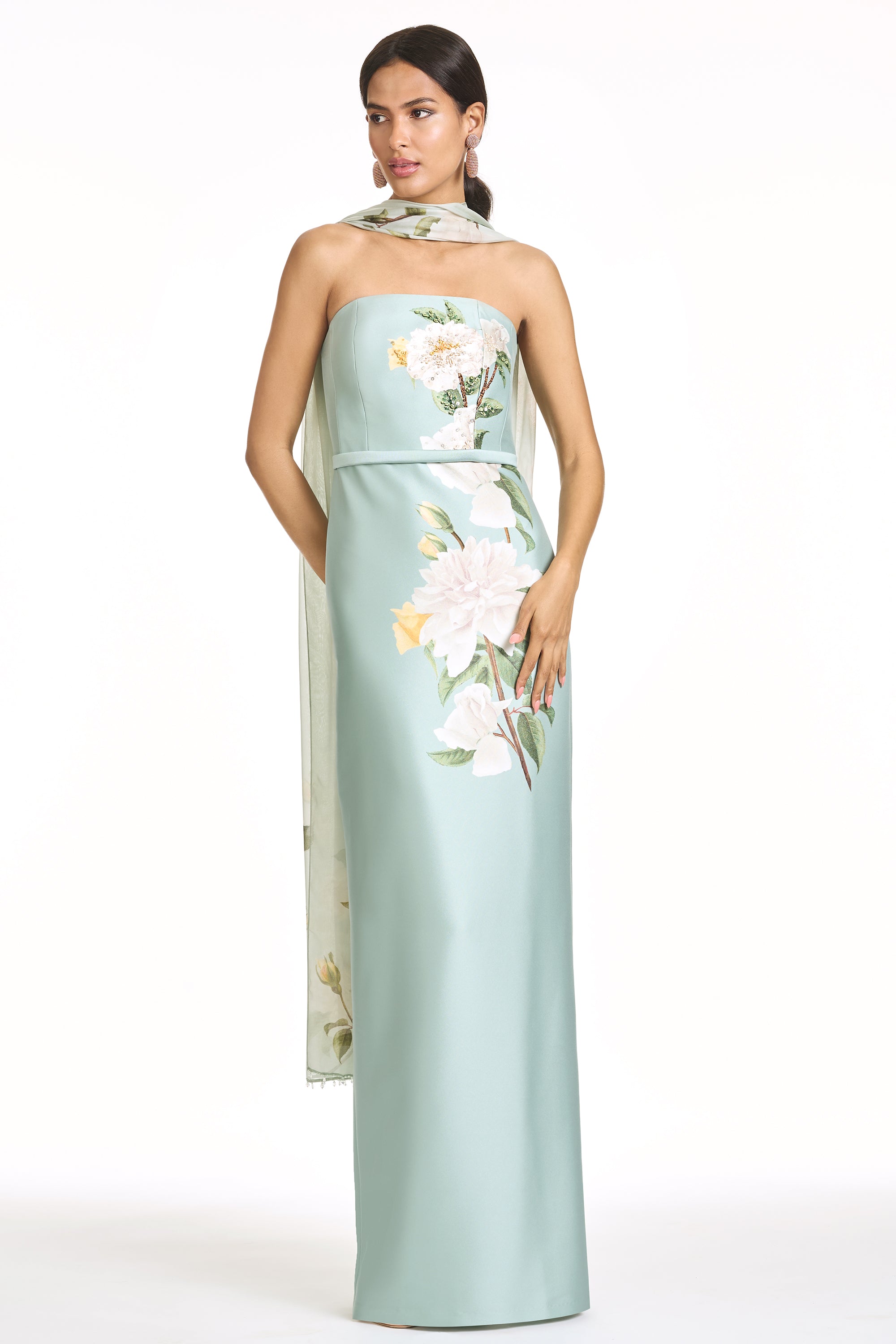 Floral Satin Maxi Dress With Streamer