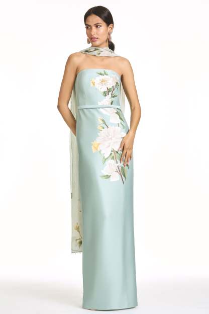 Floral Satin Maxi Dress With Streamer