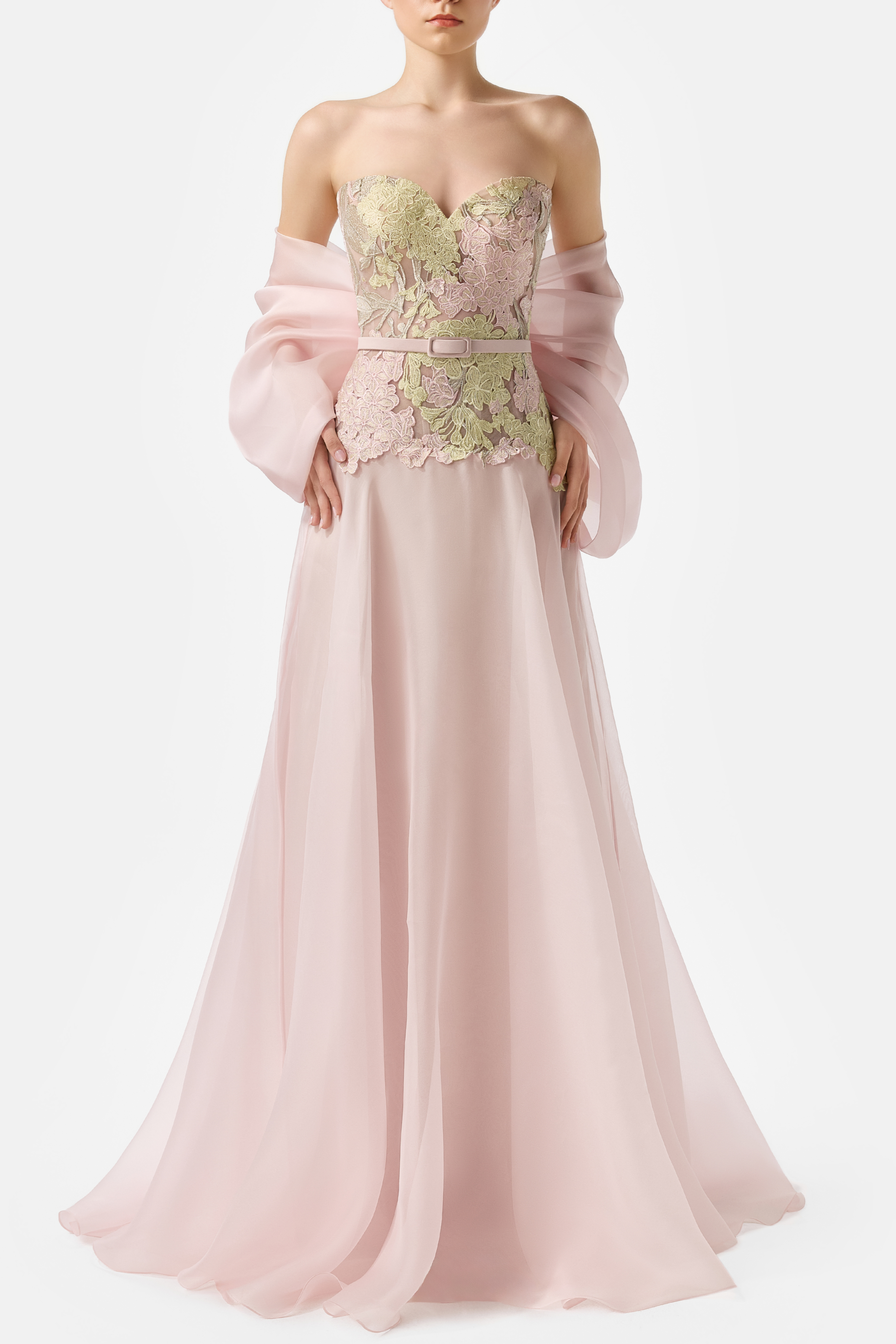 Embroidered Strapless Maxi Dress With Bolero