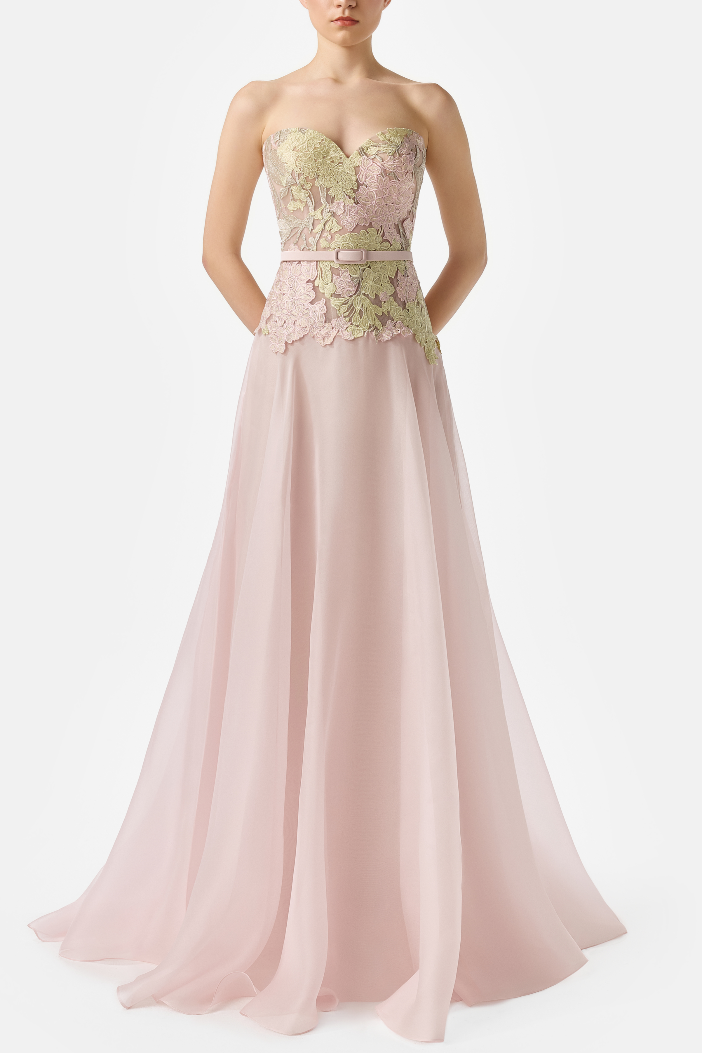 Embroidered Strapless Maxi Dress With Bolero