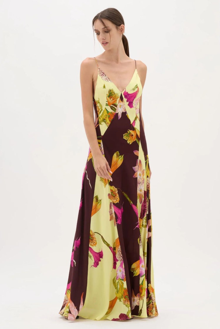 Floral Splicing Slip Maxi Dress