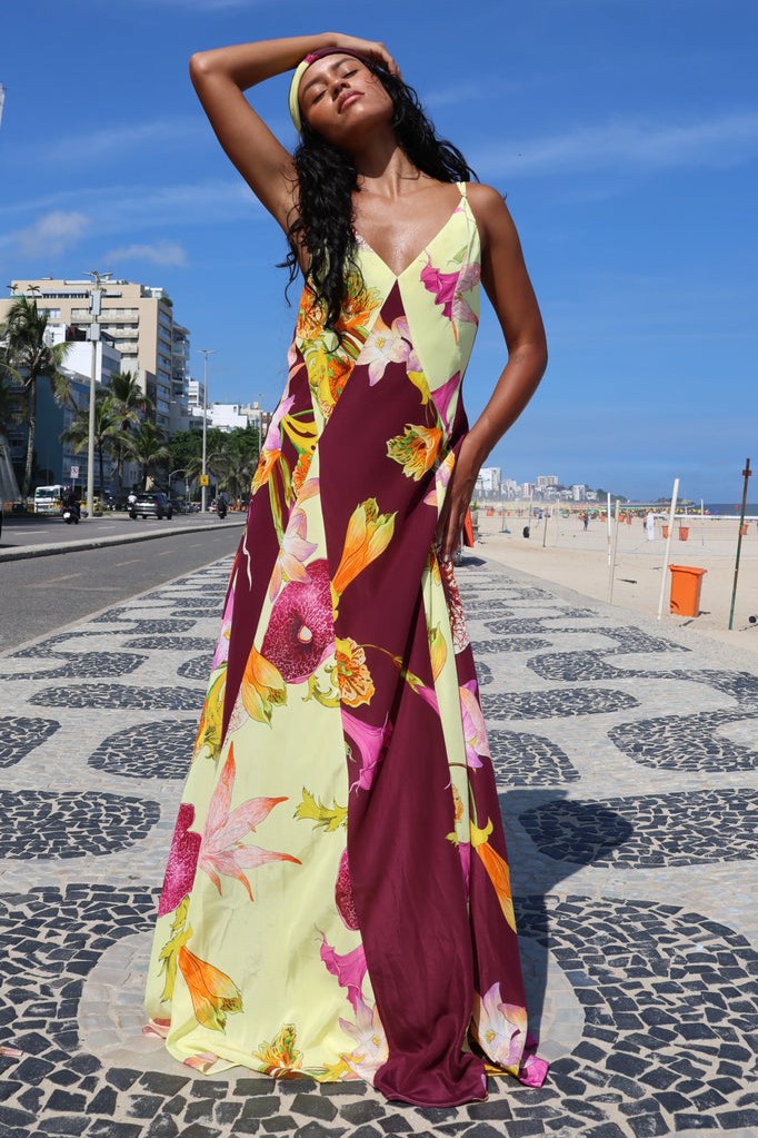 Floral Splicing Slip Maxi Dress