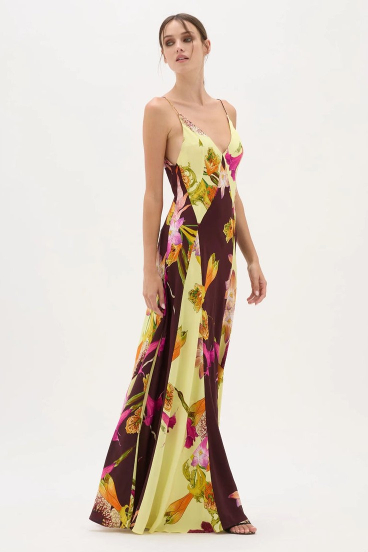 Floral Splicing Slip Maxi Dress