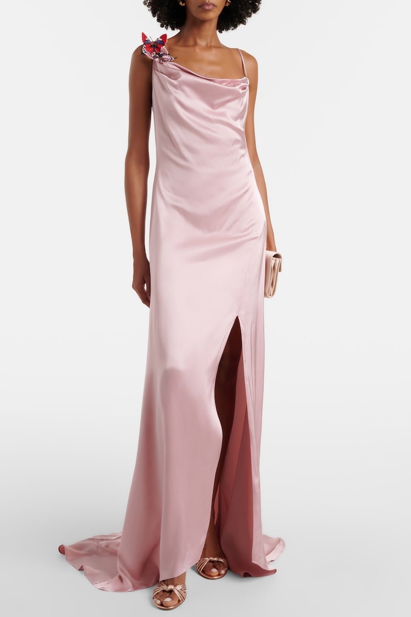 Butterfly Embroidered Cowl Neckline Maxi Dress