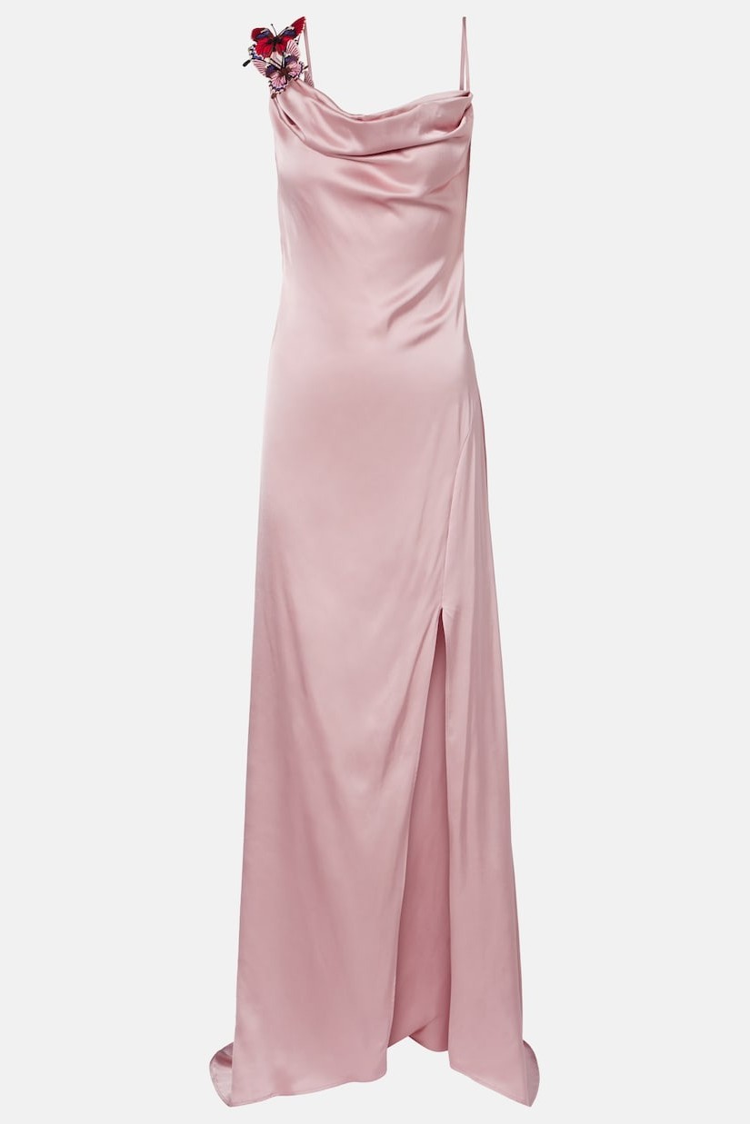 Butterfly Embroidered Cowl Neckline Maxi Dress