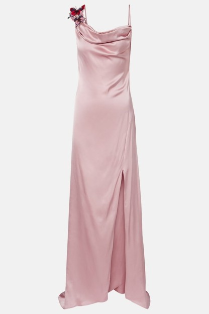 Butterfly Embroidered Cowl Neckline Maxi Dress