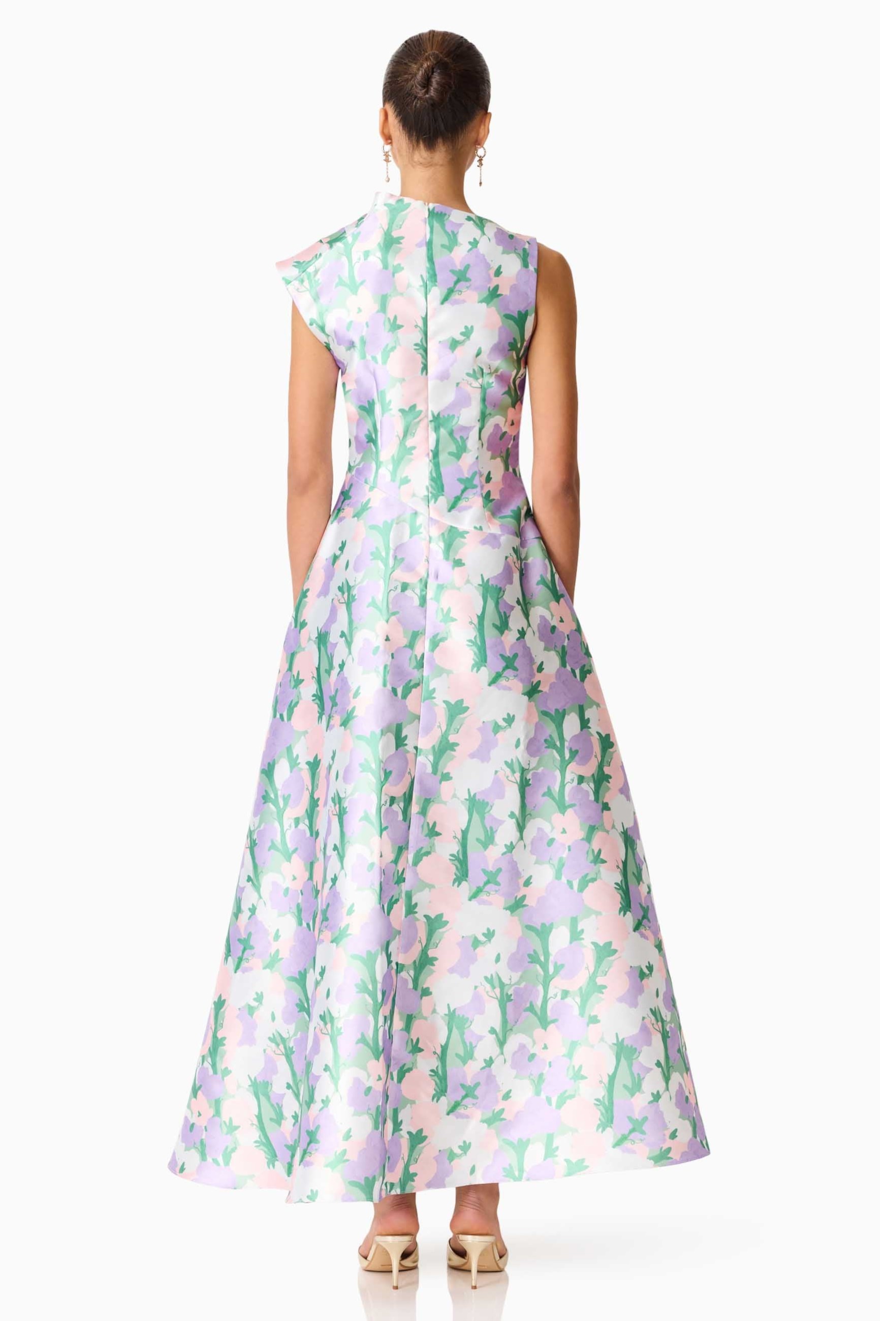 Satin Floral Ruched Midi Dress