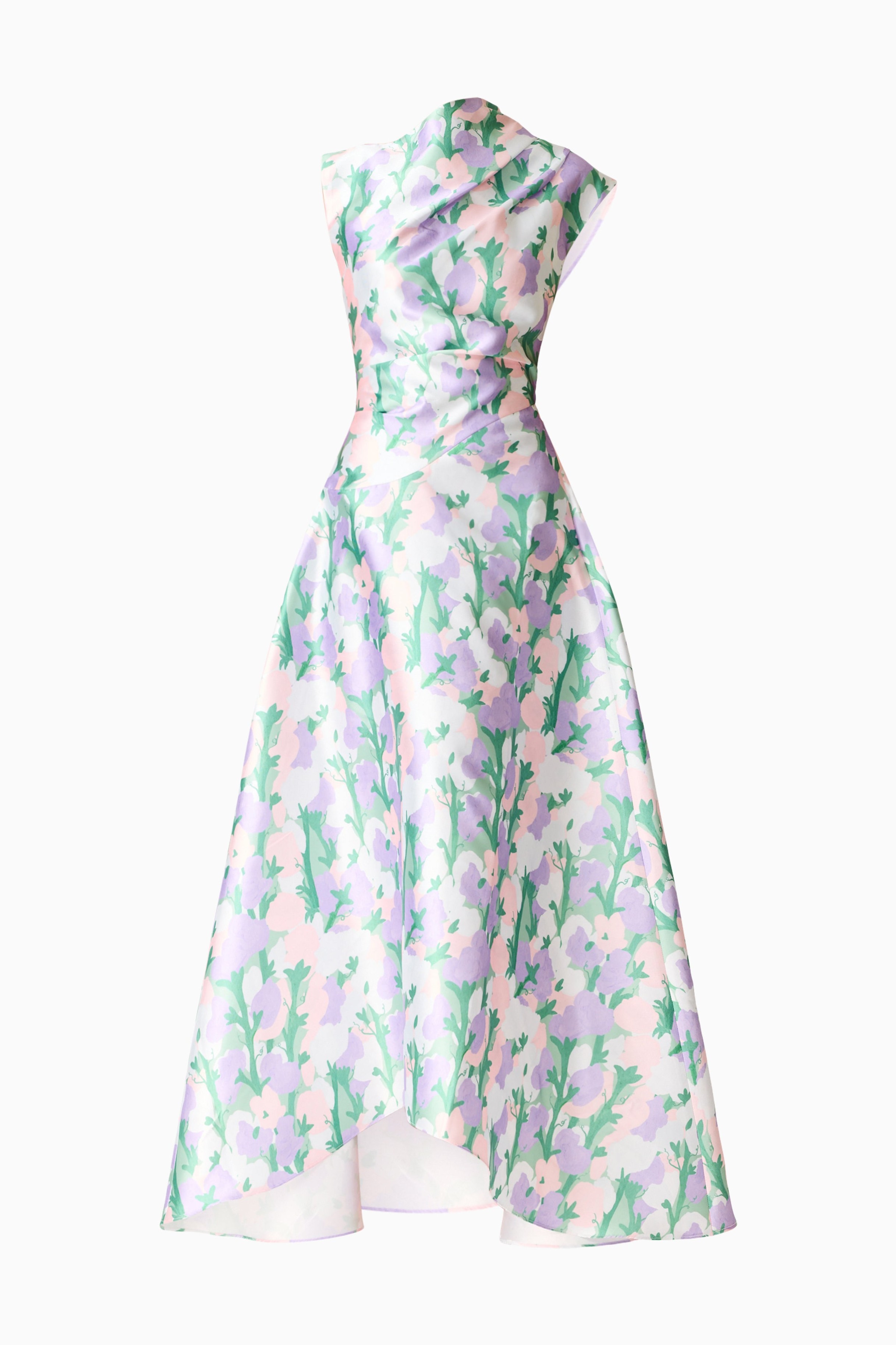Satin Floral Ruched Midi Dress