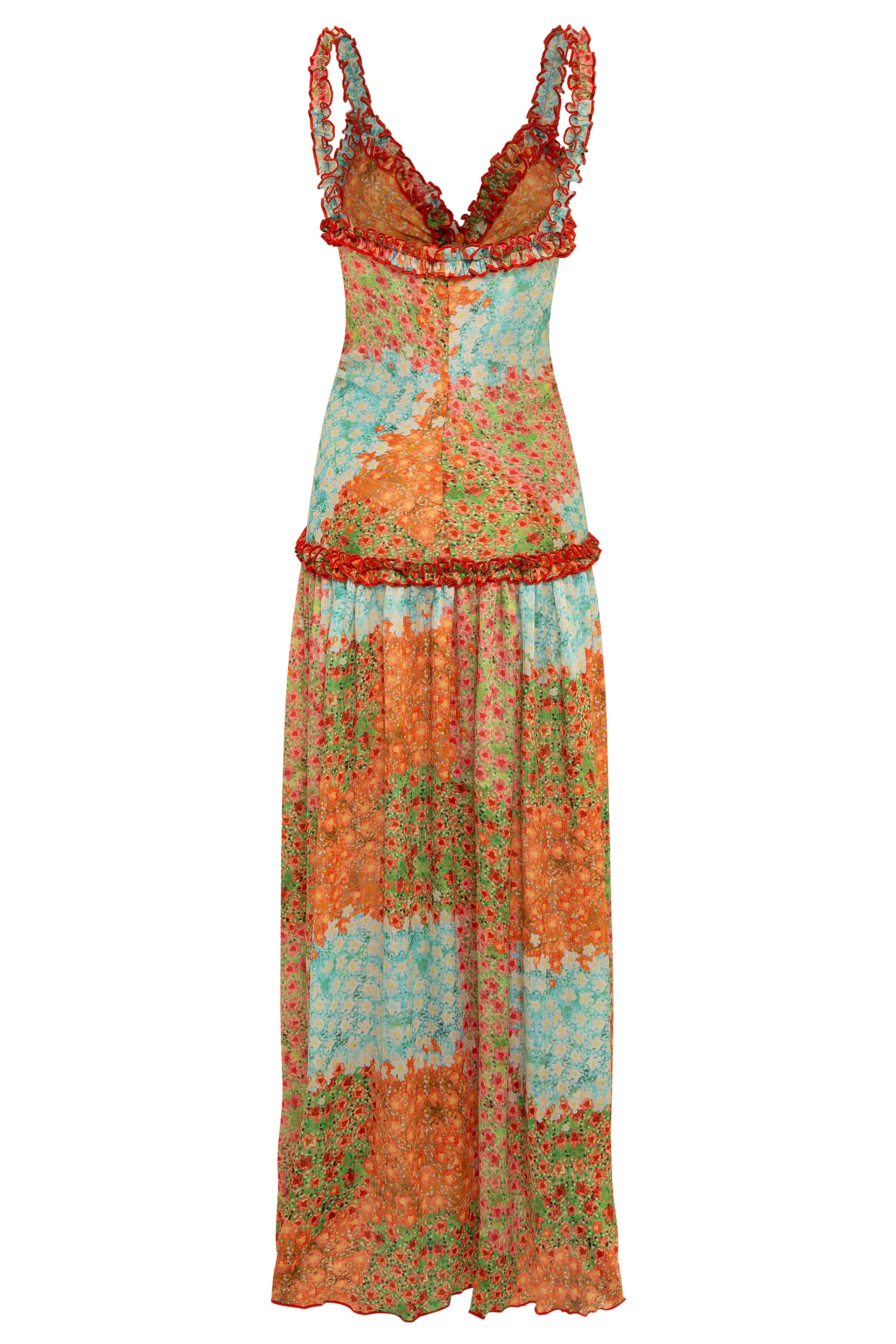 Abstract Print Gathering Frill Midi Dress