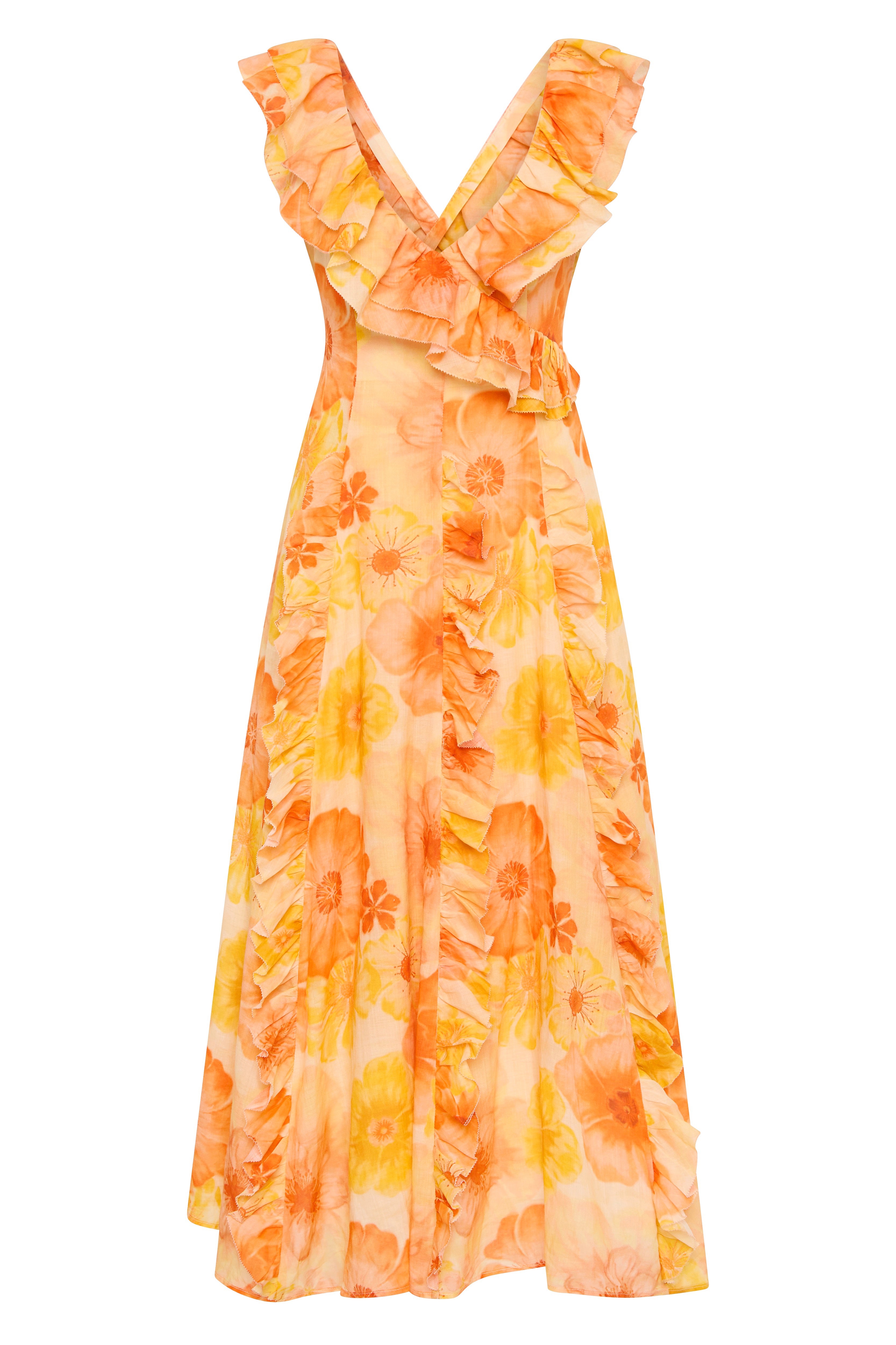 Floral Frill V-Neck Midi Dress