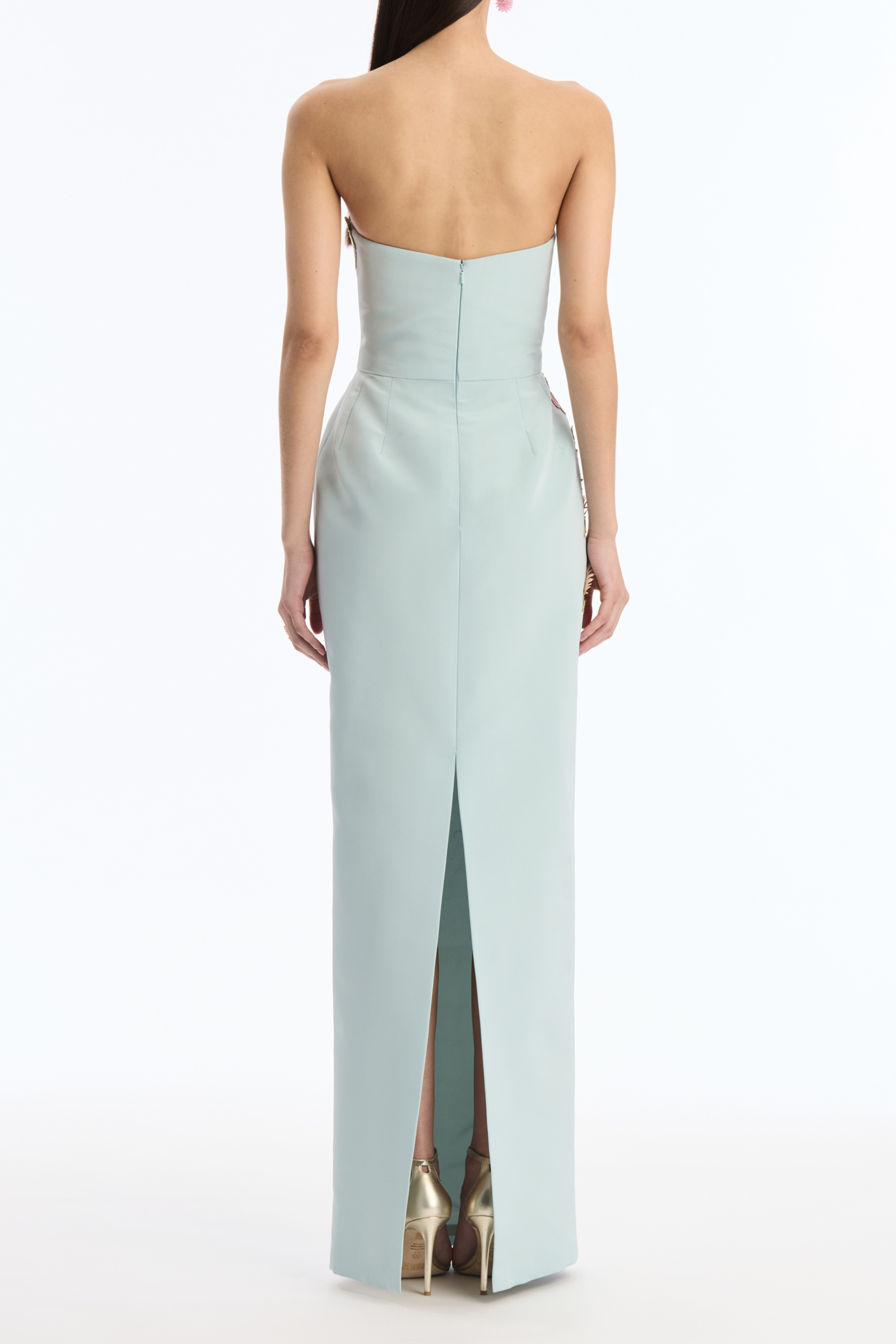 Embroidered Strapless Slit Maxi Dress