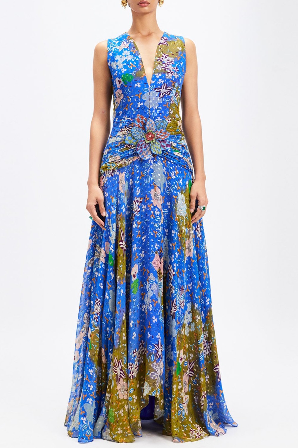 Floral 3D Flower V-Neck Maxi Dress