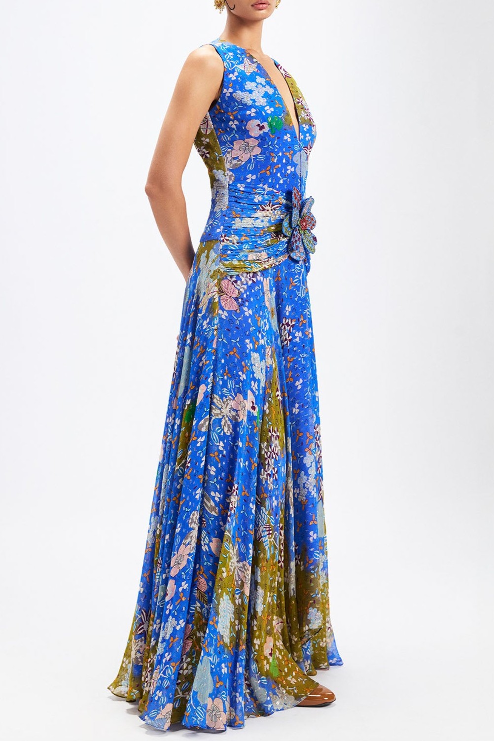 Floral 3D Flower V-Neck Maxi Dress