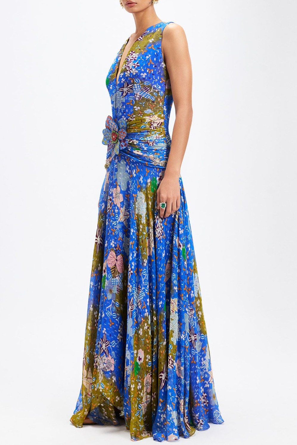 Floral 3D Flower V-Neck Maxi Dress