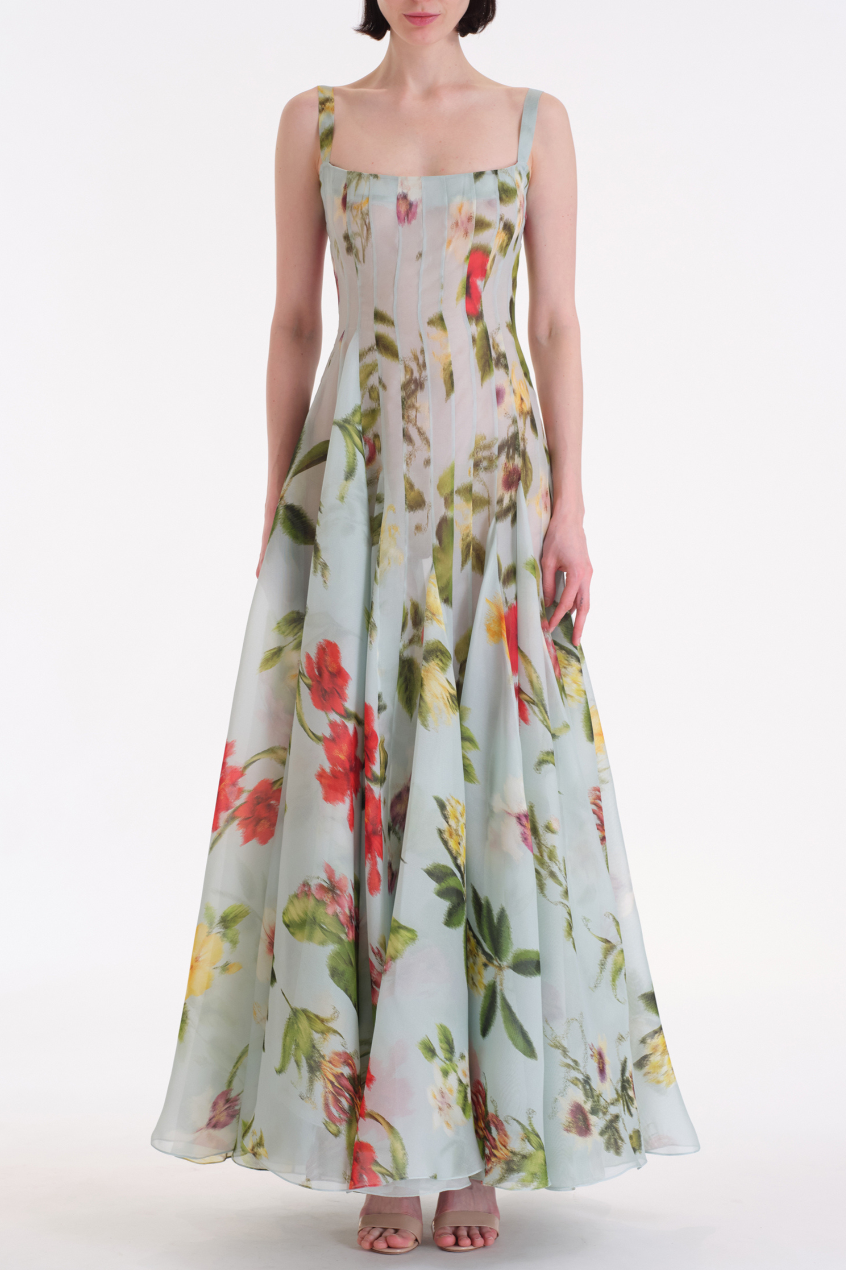 Floral Square Collar  Slip Maxi Dress