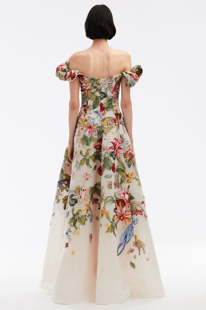 Embroidered Floral Off-Shoulder Maxi Dress