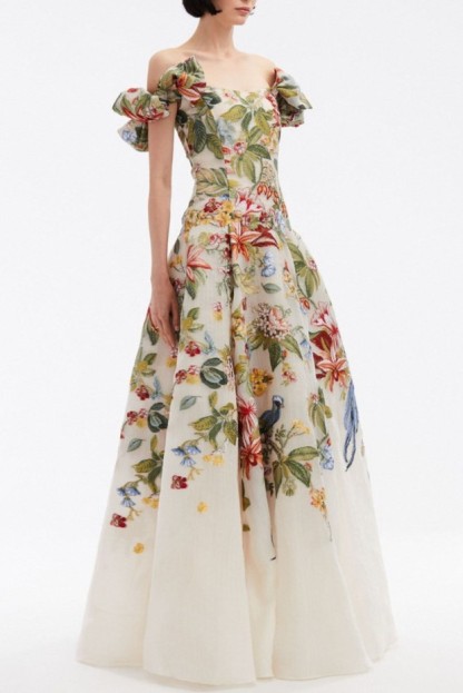 Embroidered Floral Off-Shoulder Maxi Dress
