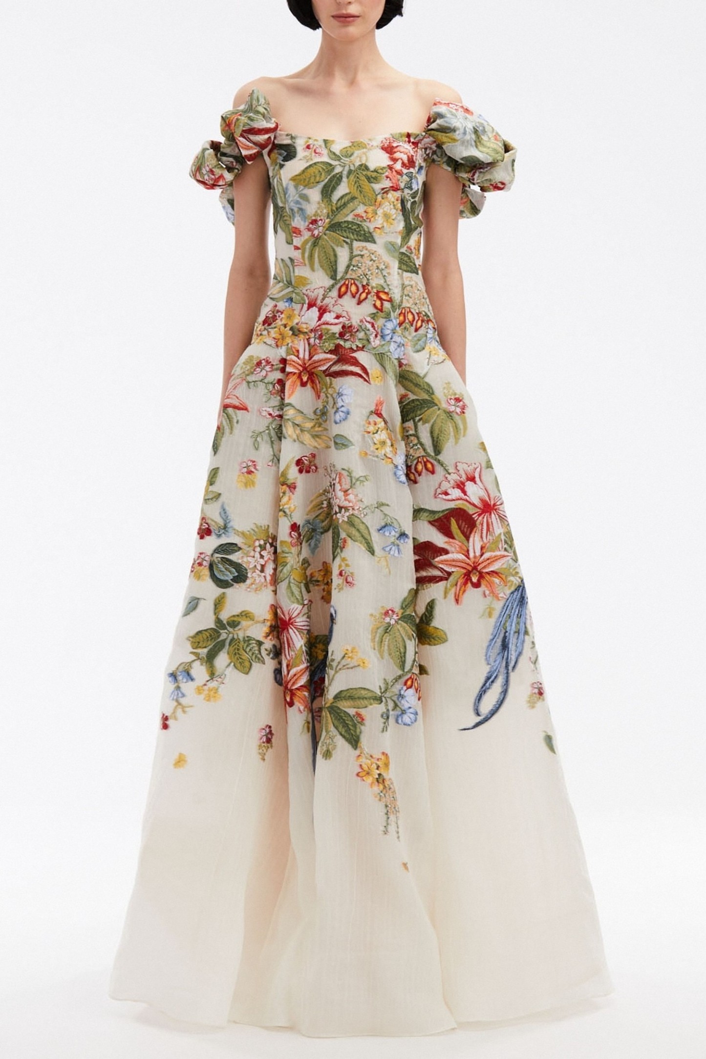 Embroidered Floral Off-Shoulder Maxi Dress